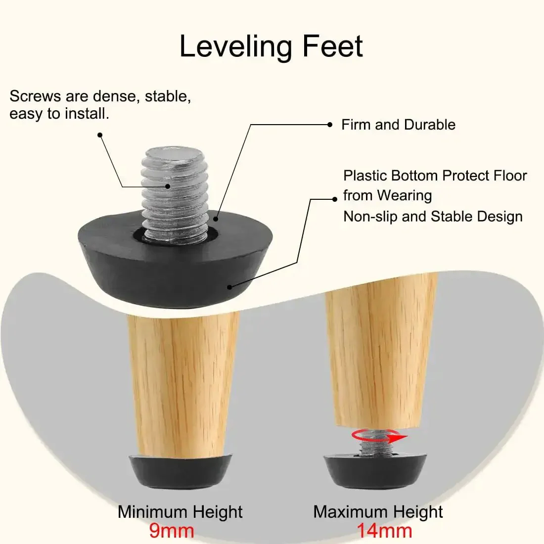 M8 X 1.25 Furniture Leveling Feet Adjustable Glide Levelers For Tables Desks And Cabinets Dope Floor Protectors That Prevent Scratches And Improve Stability 8 Pack - Image 5