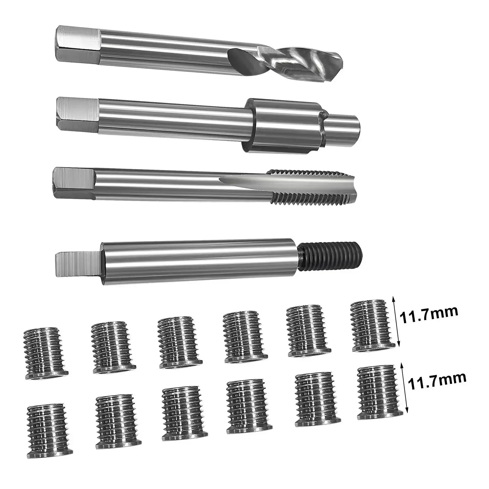 M8x1.25 Thread Repair Kit With 12 Stainless Steel Inserts 11.7mm Each For Auto Parts Damaged Threads DIY Friendly Power Drill Ready Simple To Use Restore Worn Or Stripped Female Threads - Image 4