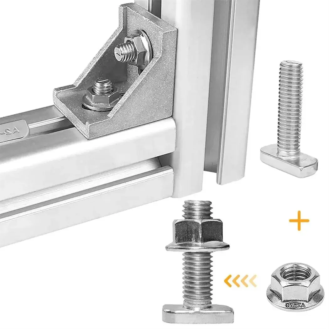 M8x20mm T Slot Drop In Bolt Set With Hammer Head Screws And Flange Nuts For Aluminum Extrusion Profiles Solar Mounting Silver Premium Heavy Duty A2 70 Stainless Steel Nickel Plated Rust Resistant 10 Pcs Screws And 10 Pcs Nuts - Image 6