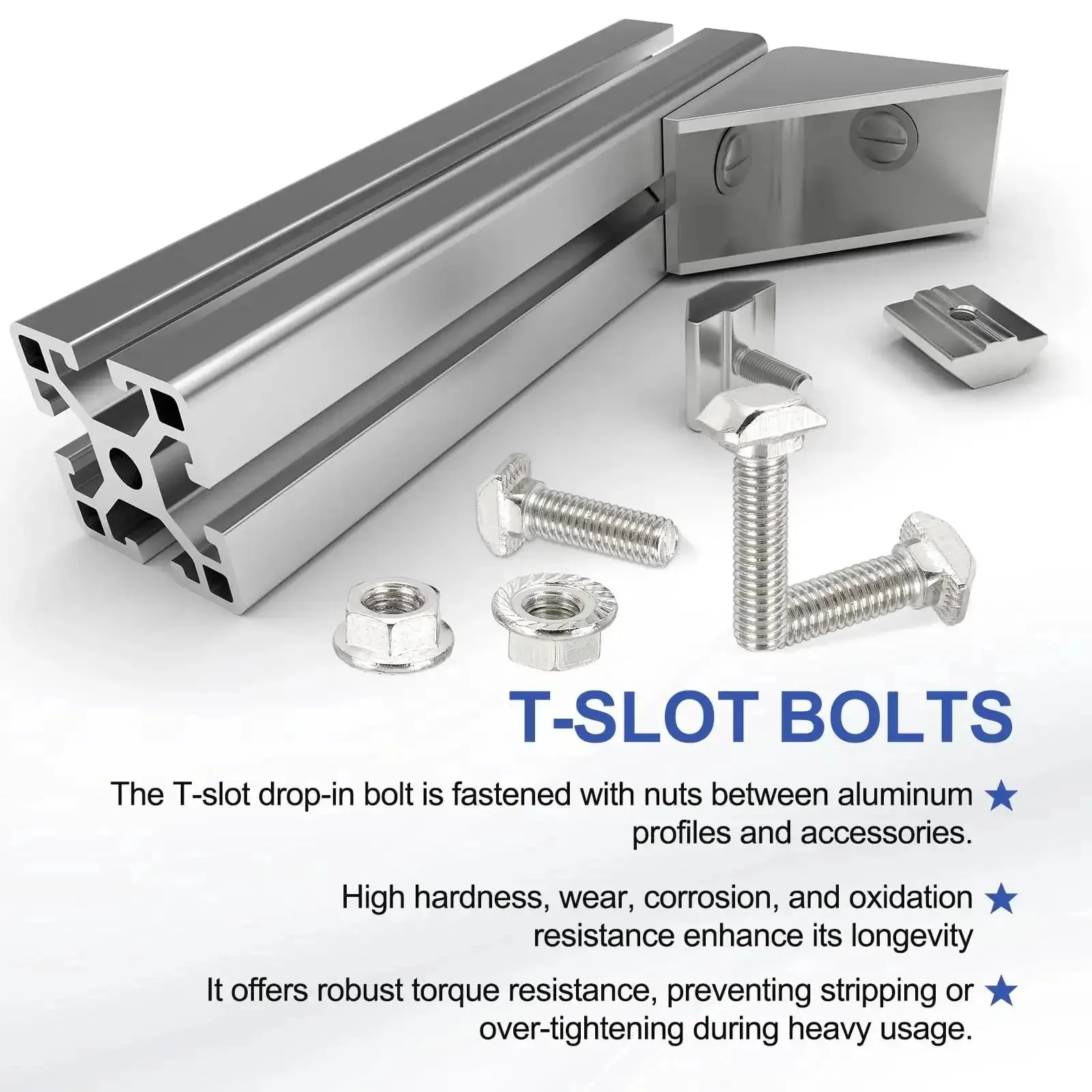 M8x25mm T Slot Bolts For 40 Series Aluminum Extrusion With Hammer Head Drop In Design And Hex Flange Nuts 10 Bolts And 10 Nuts Set In Carbon Steel For Fast DIY Friendly Easy Assembly - Image 4