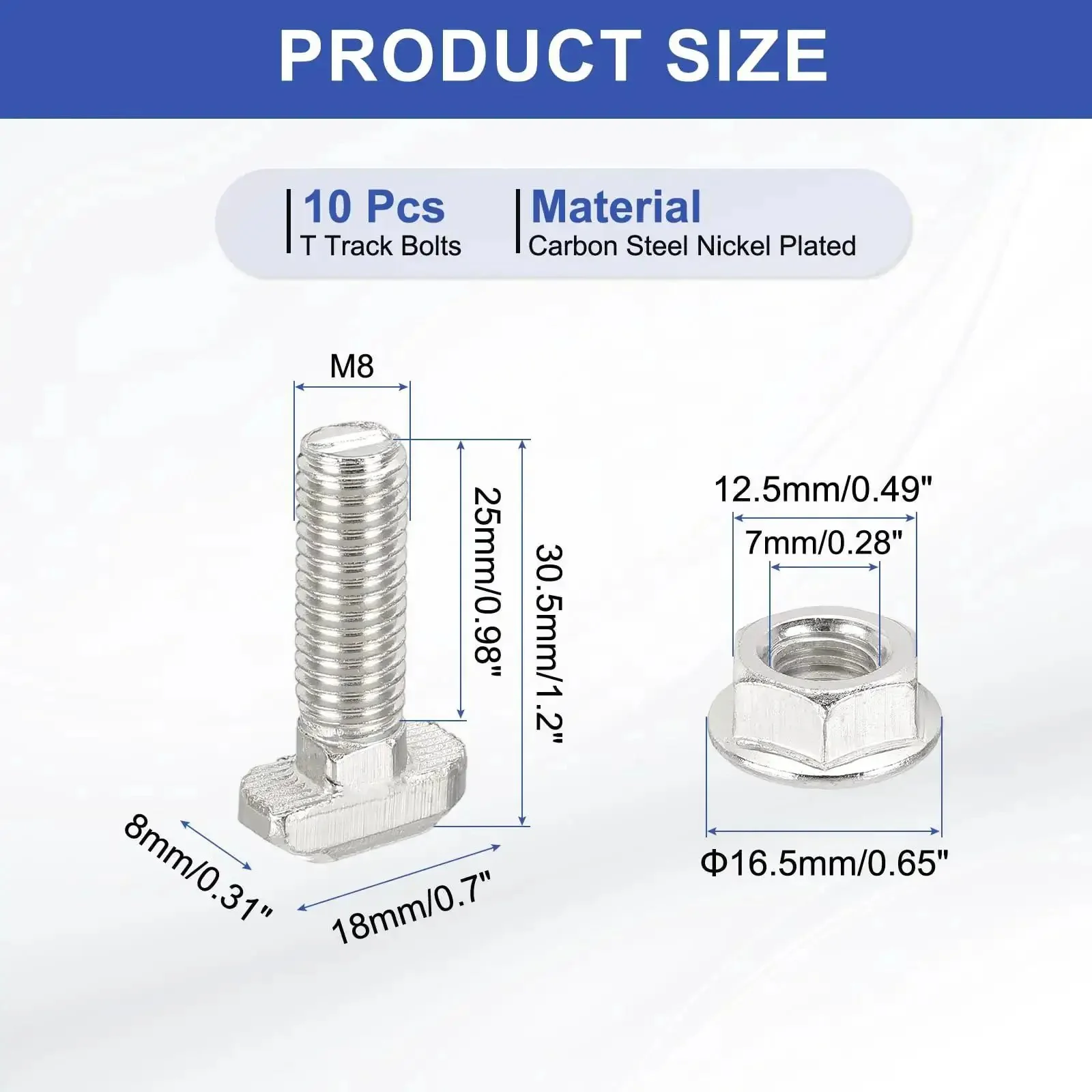 M8x25mm T Slot Bolts For 40 Series Aluminum Extrusion With Hammer Head Drop In Design And Hex Flange Nuts 10 Bolts And 10 Nuts Set In Carbon Steel For Fast DIY Friendly Easy Assembly - Image 6