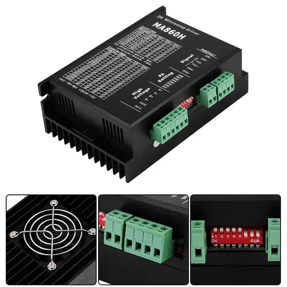 MA860H 200KHz Stepper Motor Driver Microstep Controller Module For 2 Phase 86 Motors Built For Easy Plug And Play Setup With Auto Adjustment TTL Compatible Optical Isolation Wide 18 To 80V AC Or 24 To 110V Power 7A Peak Protection - Image 6