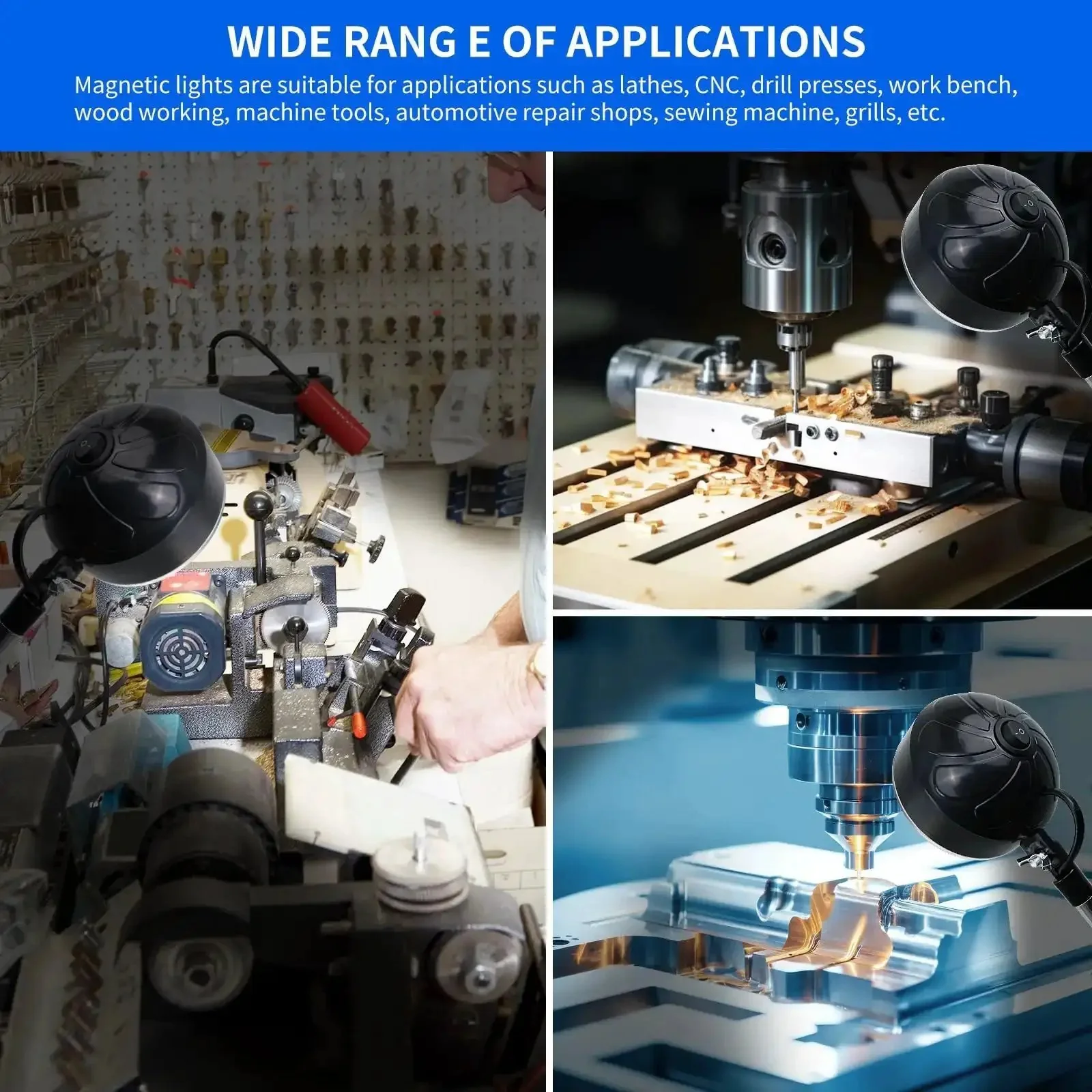 Magnetic 2000 Lumen LED Work Light With Flexible Base Ultra Bright Shop Tool Lamp For Lathe Workbench Sewing Machine And Bandsaw Ideal For Industrial Lighting And Precise Mechanical Work - Image 6