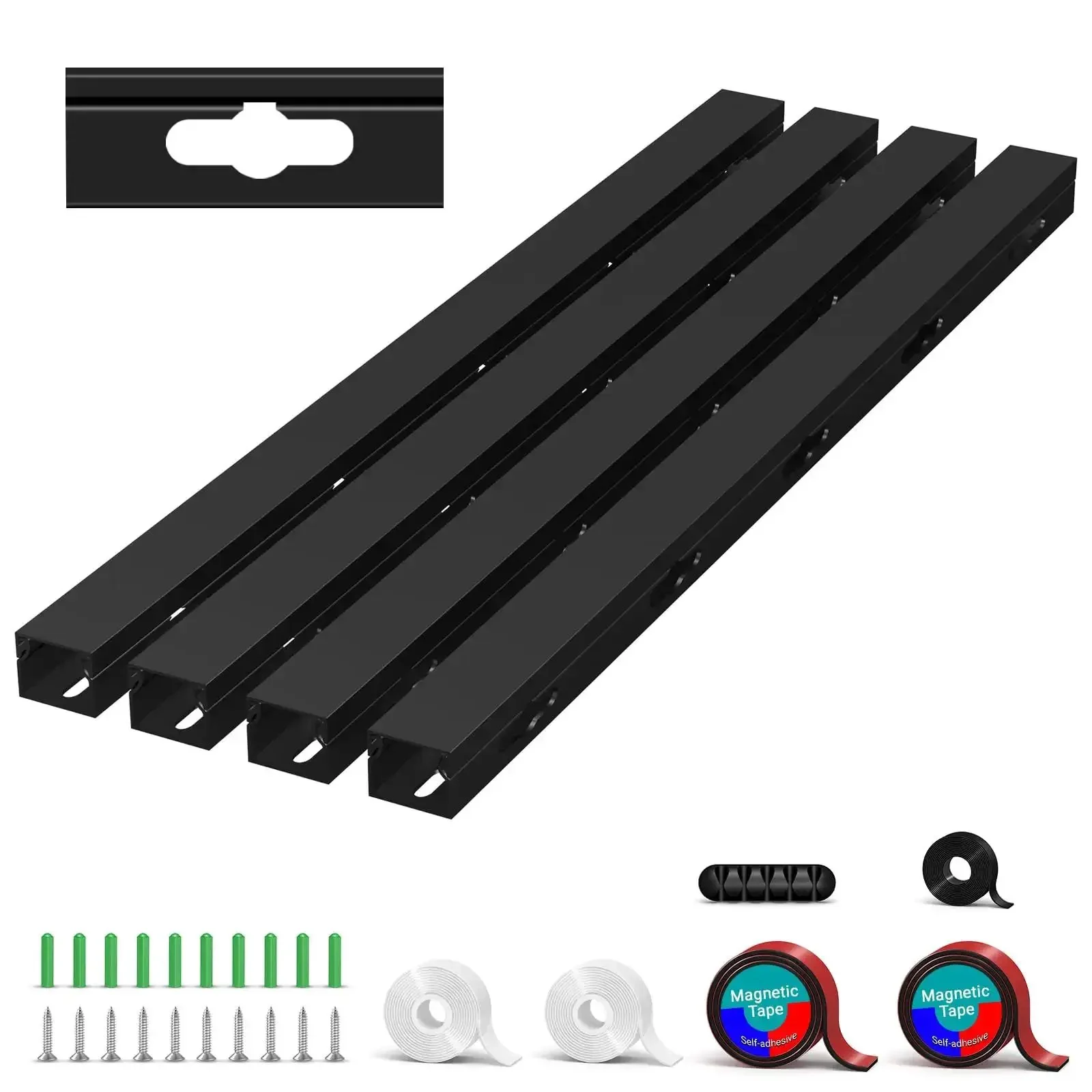 Magnetic Cable Management Raceway Kit Easy Install For Under Desk With Upgraded Aesthetic Large Hole For Thick Cables Cord Organizer For Computer Gaming Desk TV And Network Cables Keeps Cables Hidden And Neat 4 Pack Black
