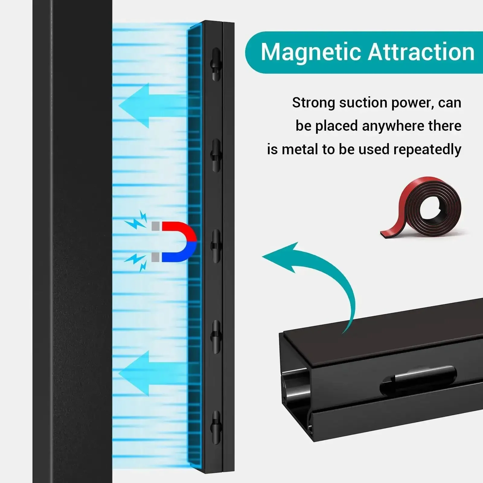 Magnetic Cable Management Raceway Kit Easy Install For Under Desk With Upgraded Aesthetic Large Hole For Thick Cables Cord Organizer For Computer Gaming Desk TV And Network Cables Keeps Cables Hidden And Neat 4 Pack Black - Image 4
