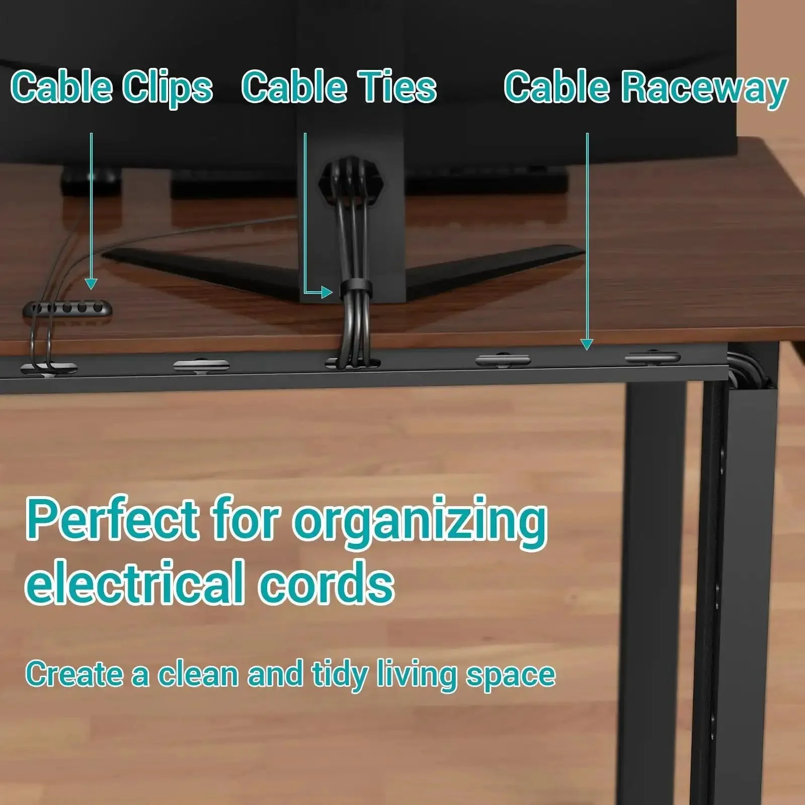 Magnetic Cable Management Raceway Kit Easy Install For Under Desk With Upgraded Aesthetic Large Hole For Thick Cables Cord Organizer For Computer Gaming Desk TV And Network Cables Keeps Cables Hidden And Neat 4 Pack Black - Image 5