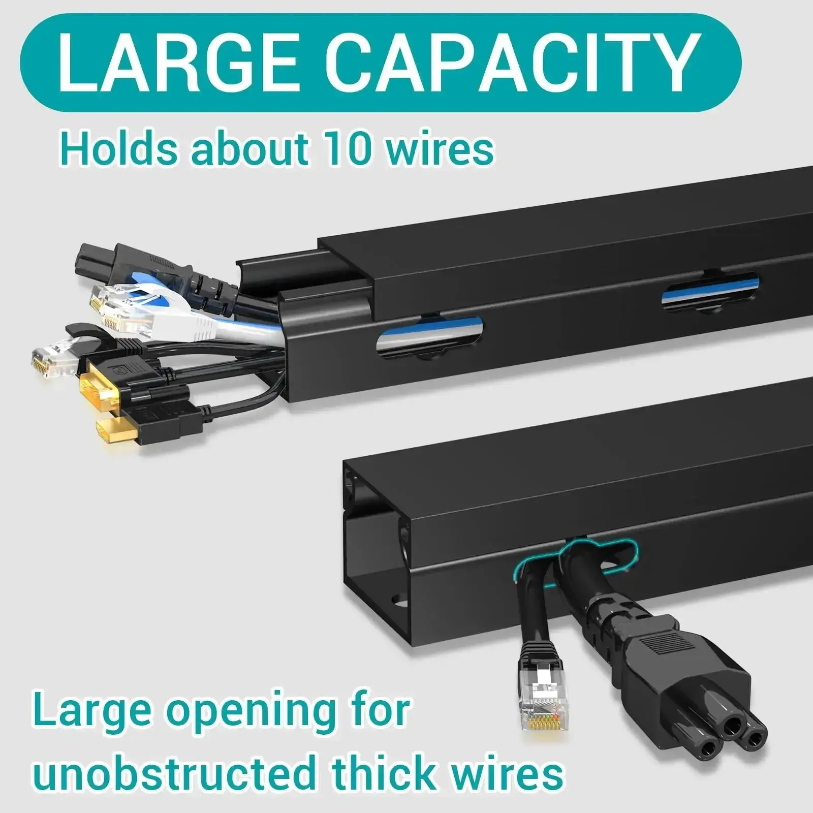 Magnetic Cable Management Raceway Kit Easy Install For Under Desk With Upgraded Aesthetic Large Hole For Thick Cables Cord Organizer For Computer Gaming Desk TV And Network Cables Keeps Cables Hidden And Neat 4 Pack Black - Image 6