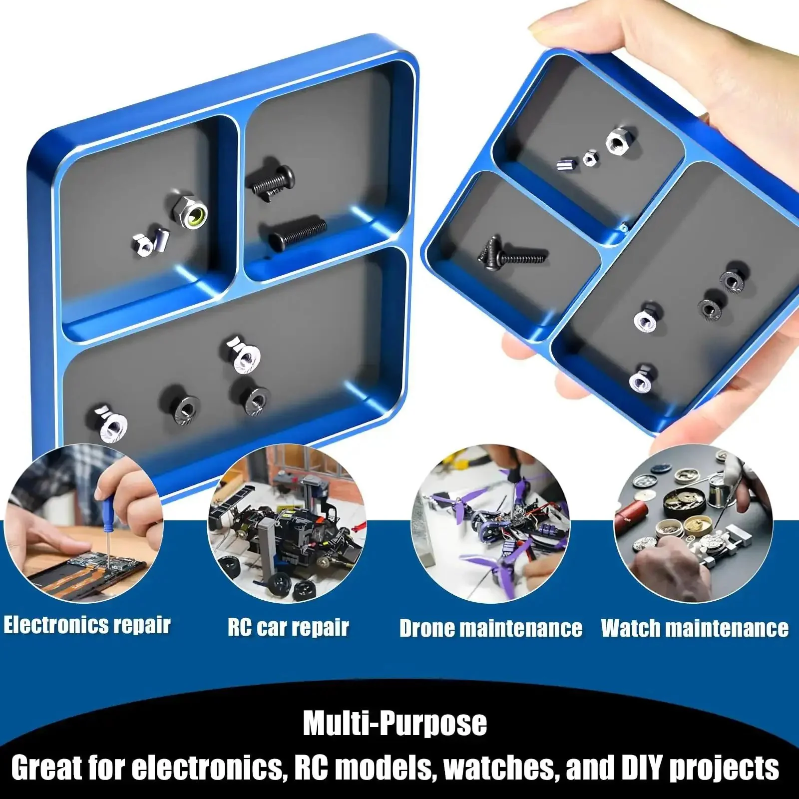 Magnetic Screw Organizer Tray for RC Models, Electronics and Phone Repair, 3 Compartment Small Parts Holder for Screws, Bolts, Sockets and Pins with Medium Magnet, Handy Tool Storage for Makers - Image 4