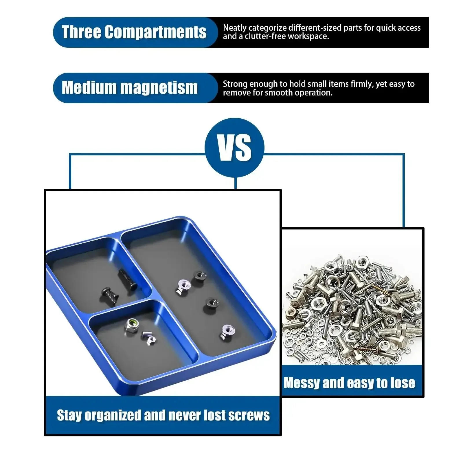 Magnetic Screw Organizer Tray for RC Models, Electronics and Phone Repair, 3 Compartment Small Parts Holder for Screws, Bolts, Sockets and Pins with Medium Magnet, Handy Tool Storage for Makers - Image 6