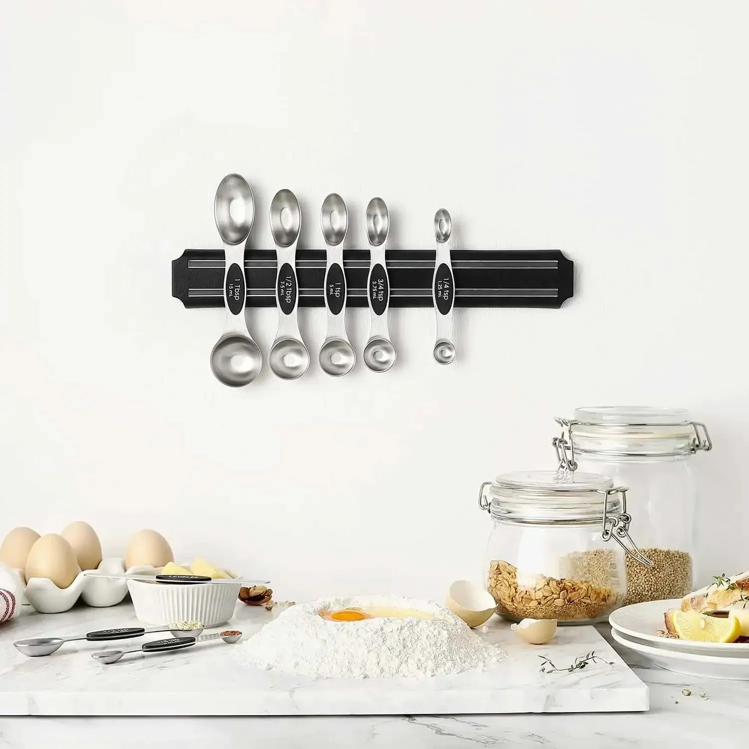 Magnetic Stainless Steel Measuring Spoons Set 8 Pieces With Leveler, Built Tough For Baking And Cooking, Heavy Duty Kitchen Gadgets That Fit In Most Spice Jars, Black - Image 3