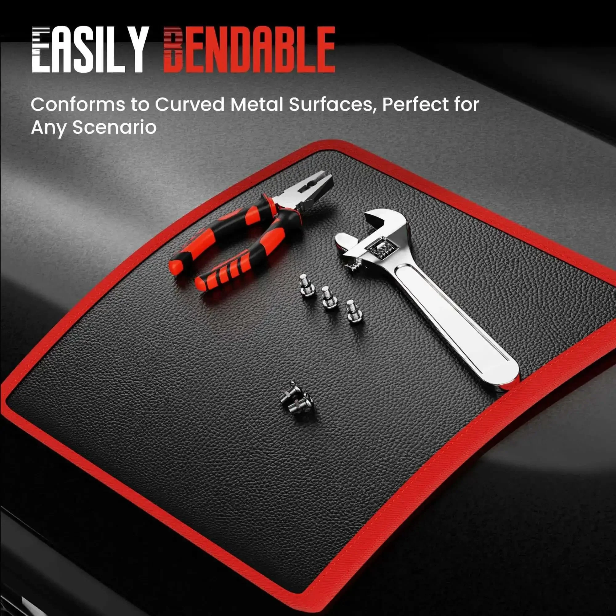 Magnetic Tool Mat 40-Lb Heavy Duty Magnetic Parts Holder Flexible Grip-Ready Non-Slip Tool Organizer With PVC Protection For Garage, Workshop And Auto Repair 9.8 By 12.9 Inches Red - Image 3