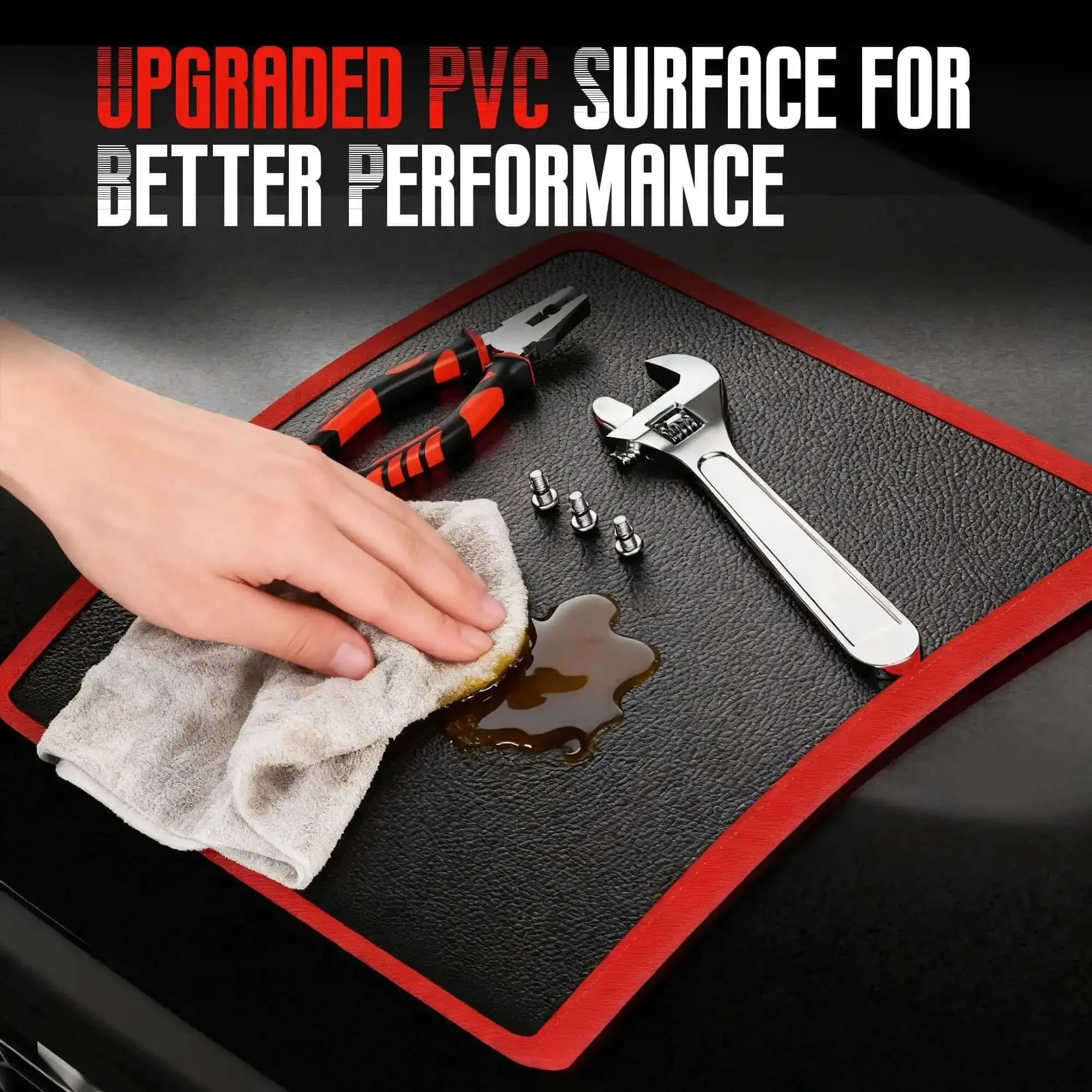 Magnetic Tool Mat 40-Lb Heavy Duty Magnetic Parts Holder Flexible Grip-Ready Non-Slip Tool Organizer With PVC Protection For Garage, Workshop And Auto Repair 9.8 By 12.9 Inches Red - Image 4