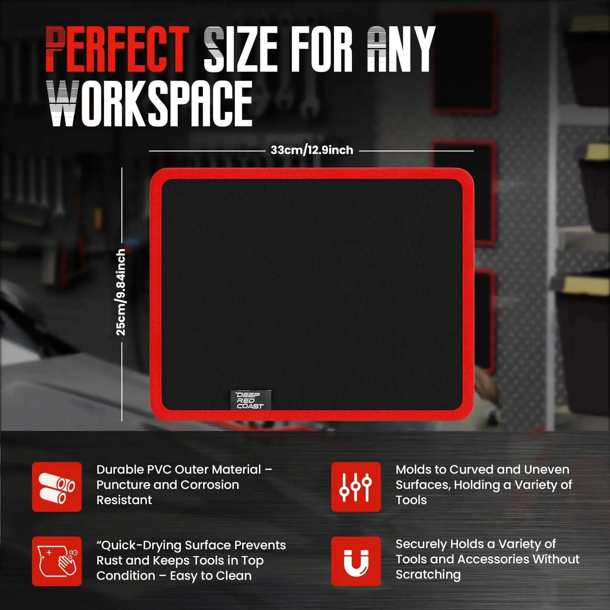 Magnetic Tool Mat 40-Lb Heavy Duty Magnetic Parts Holder Flexible Grip-Ready Non-Slip Tool Organizer With PVC Protection For Garage, Workshop And Auto Repair 9.8 By 12.9 Inches Red - Image 6