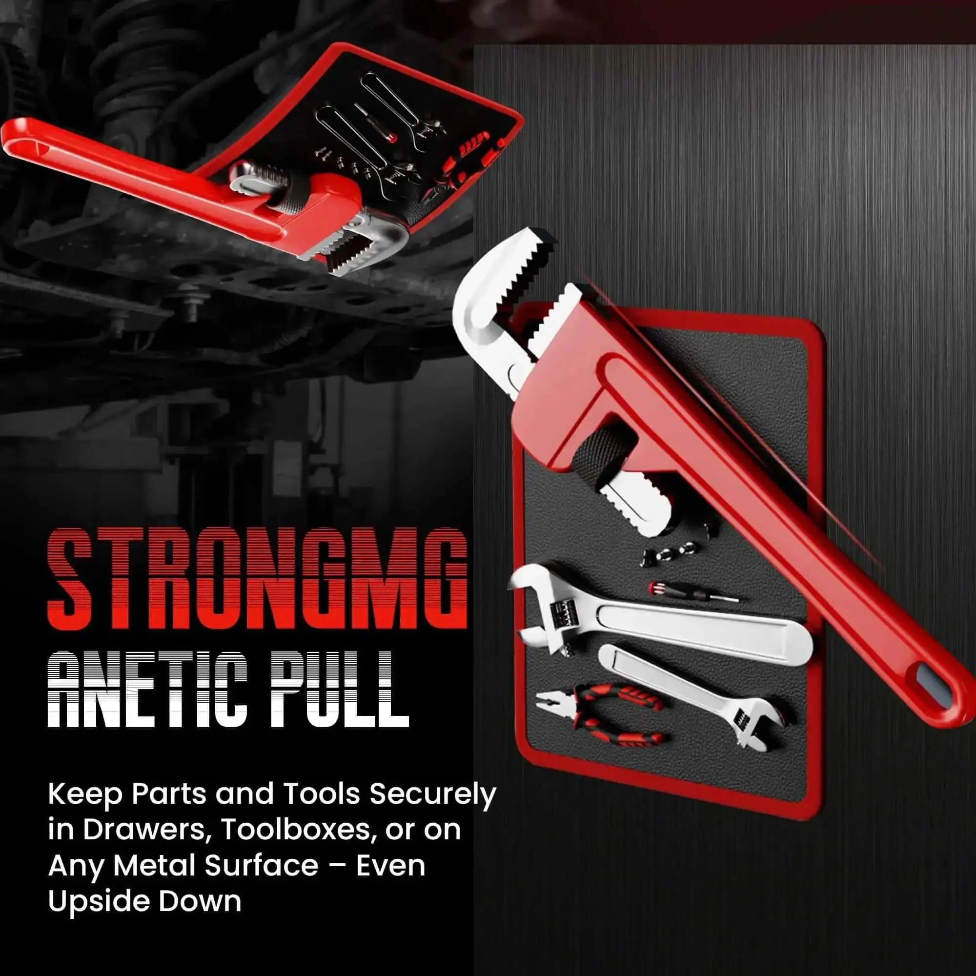 Magnetic Tool Mat 40-Lb Heavy Duty Magnetic Parts Holder Flexible Grip-Ready Non-Slip Tool Organizer With PVC Protection For Garage, Workshop And Auto Repair 9.8 By 12.9 Inches Red - Image 9