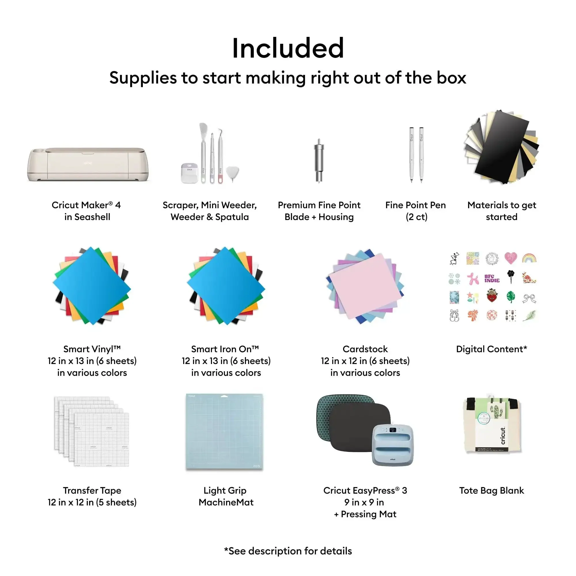 Maker 4 Smart Cutting Machine Engagement Plus Bundle With EasyPress 3 Heat Press 9x9 Mat Tote Bag Materials Samplers Fine Point Pens Tools Cardstock Smart Vinyl Transfer Tape 30 Digital Images - Image 8