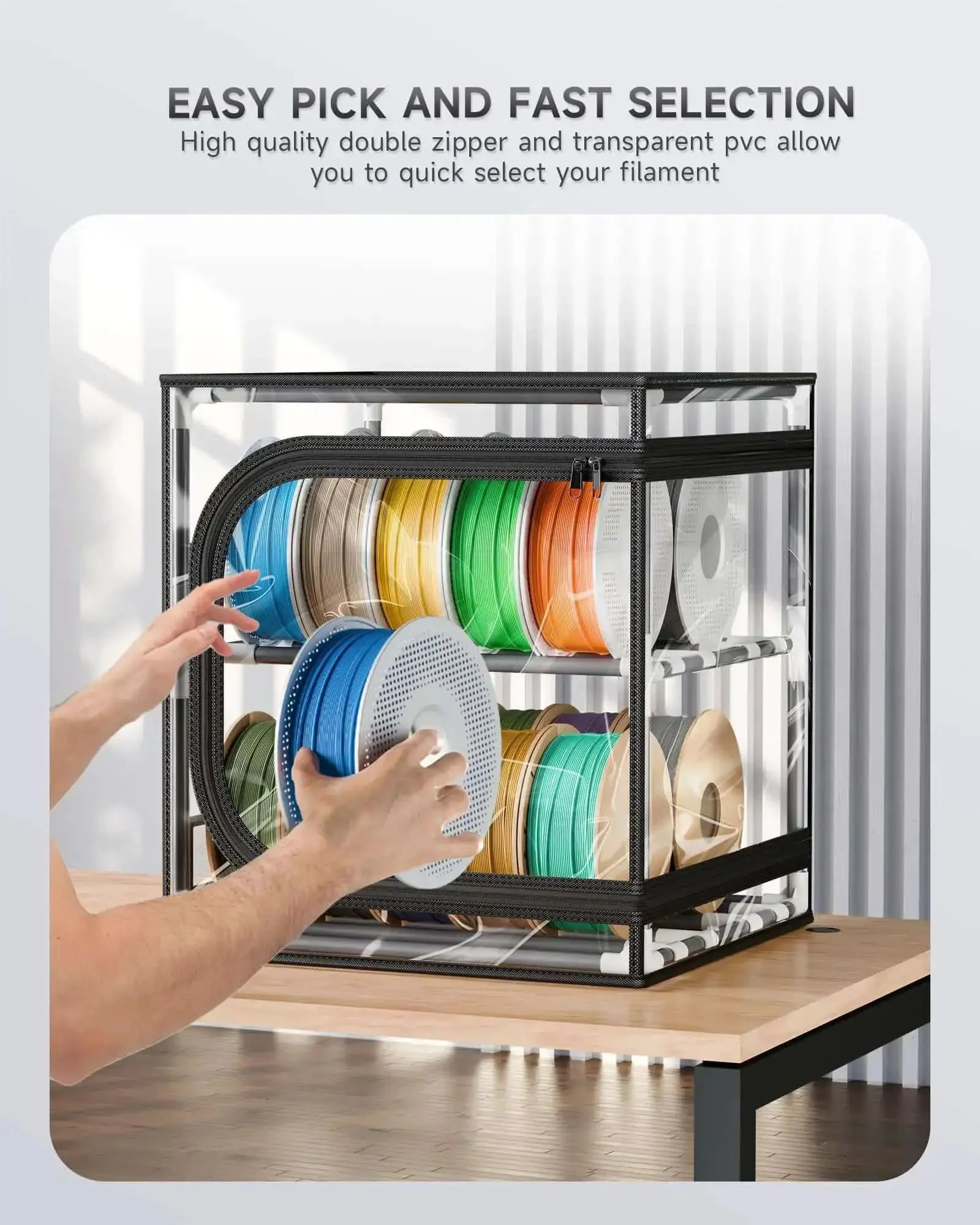 Maker Friendly Two Tier 3D Printer Filament Storage Rack With Transparent Cover Holds Up To 24 Rolls Of 1Kg Filament Sturdy Iron Frame Organizer For Home Workshop And Studio Filament Management Not A Drying Box - Image 3