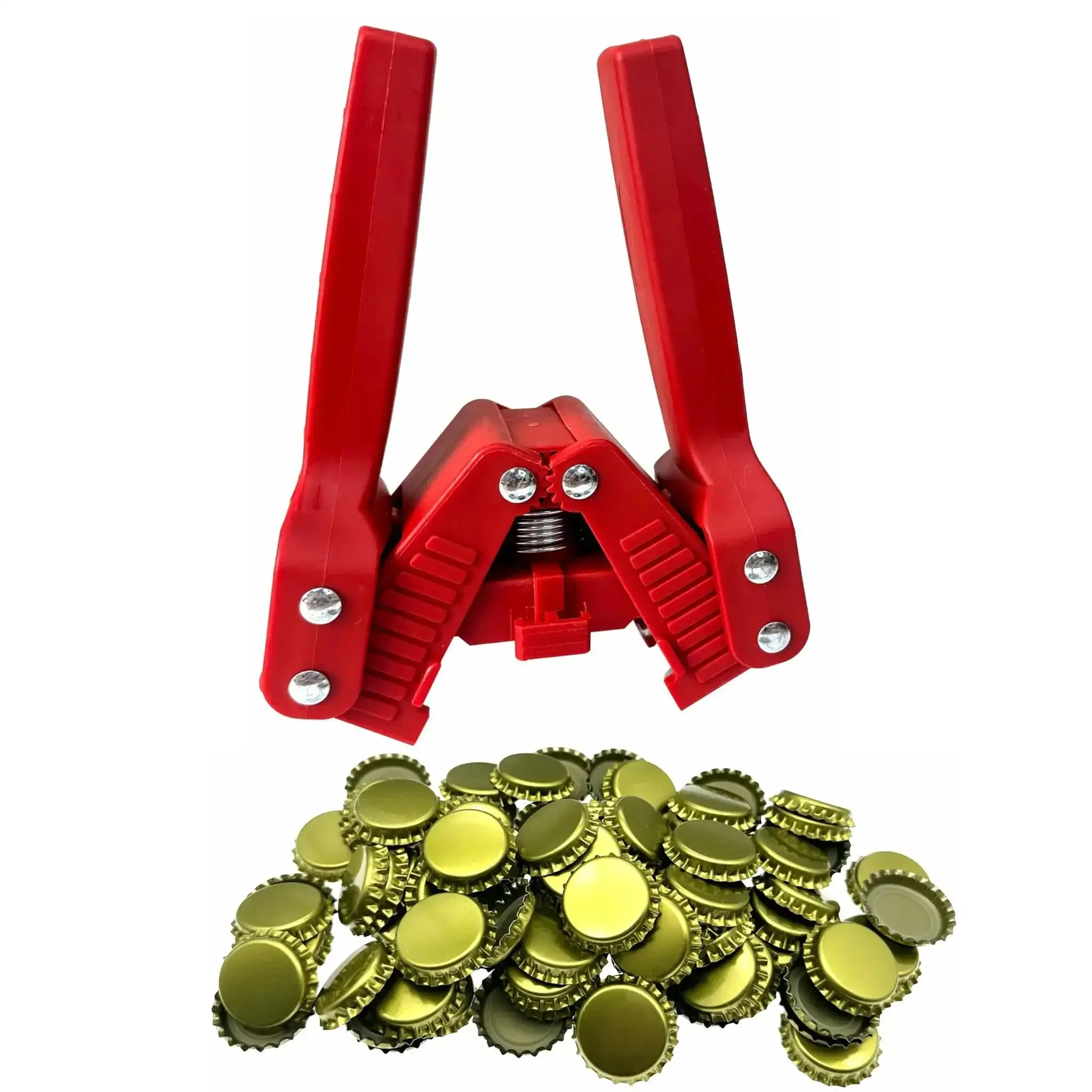 Manual Beer Bottle Capper Tool With 150 Count 26mm Crown Caps Home Brewing Corking Machine In Red Durable ABS Build Quickly Seal Homemade Beers For Easy Peasy Bottling And Consistent Fresh Flavor
