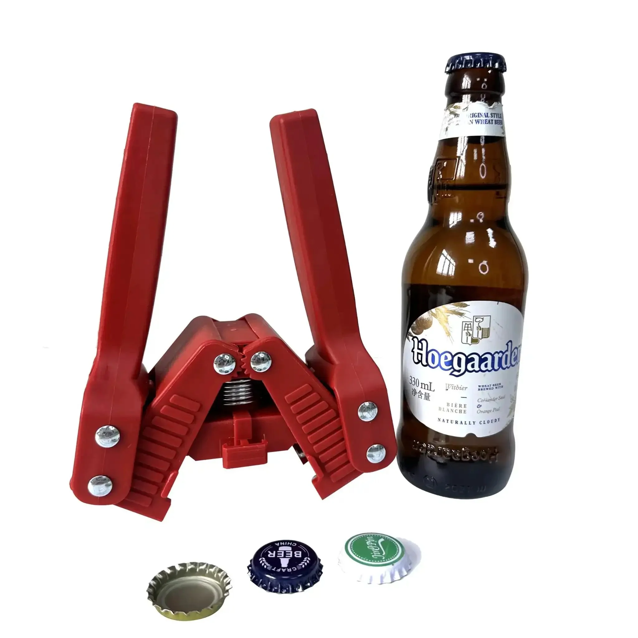 Manual Beer Bottle Capper Tool With 150 Count 26mm Crown Caps Home Brewing Corking Machine In Red Durable ABS Build Quickly Seal Homemade Beers For Easy Peasy Bottling And Consistent Fresh Flavor - Image 3