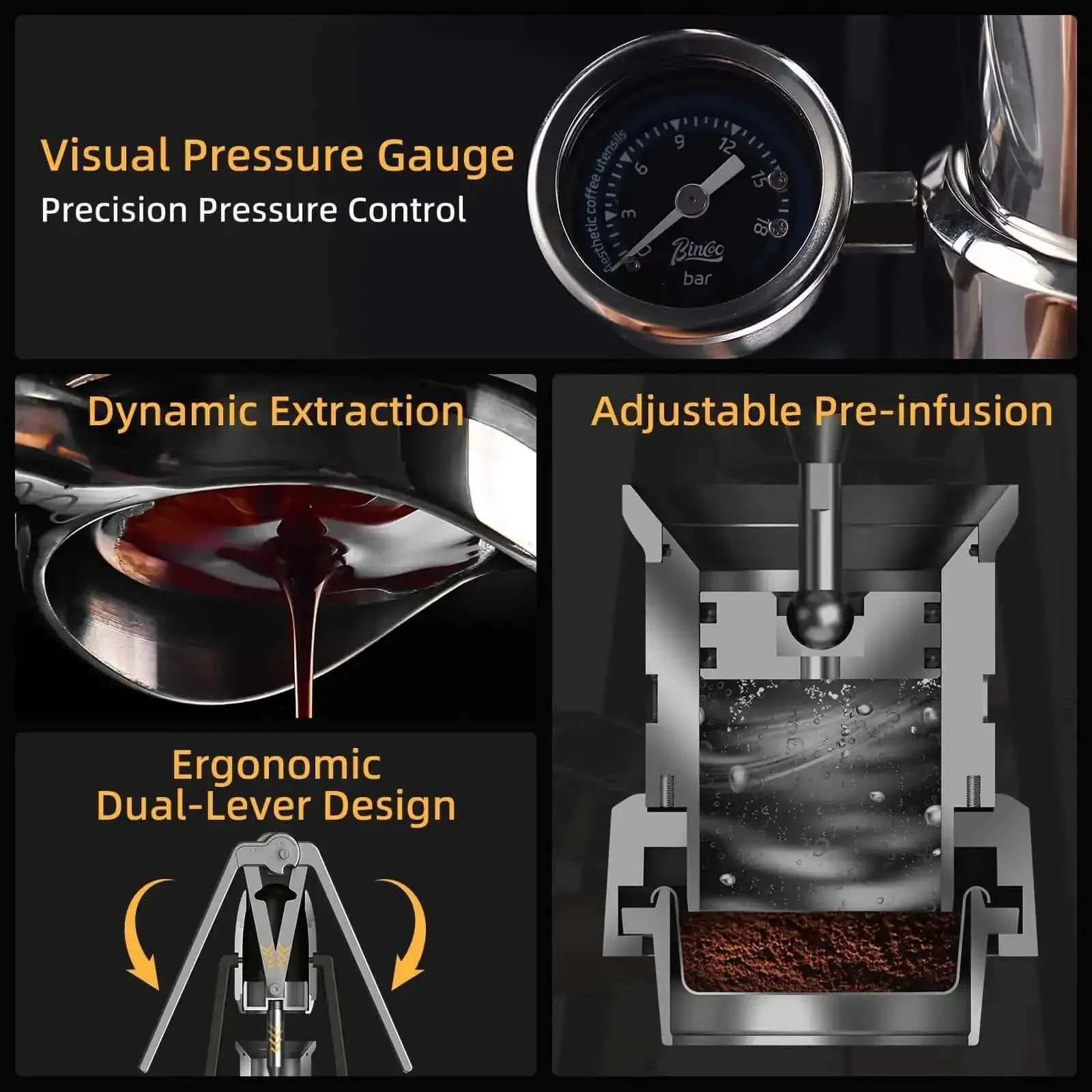 Manual Espresso Maker Set Hand Press Espresso Machine With Dual Lever And 12 Bar Pressure Profiling Pre Infusion Tech Portable Stainless Steel Black Finish For Custom Espresso Shots And Home Barista Level Results - Image 5