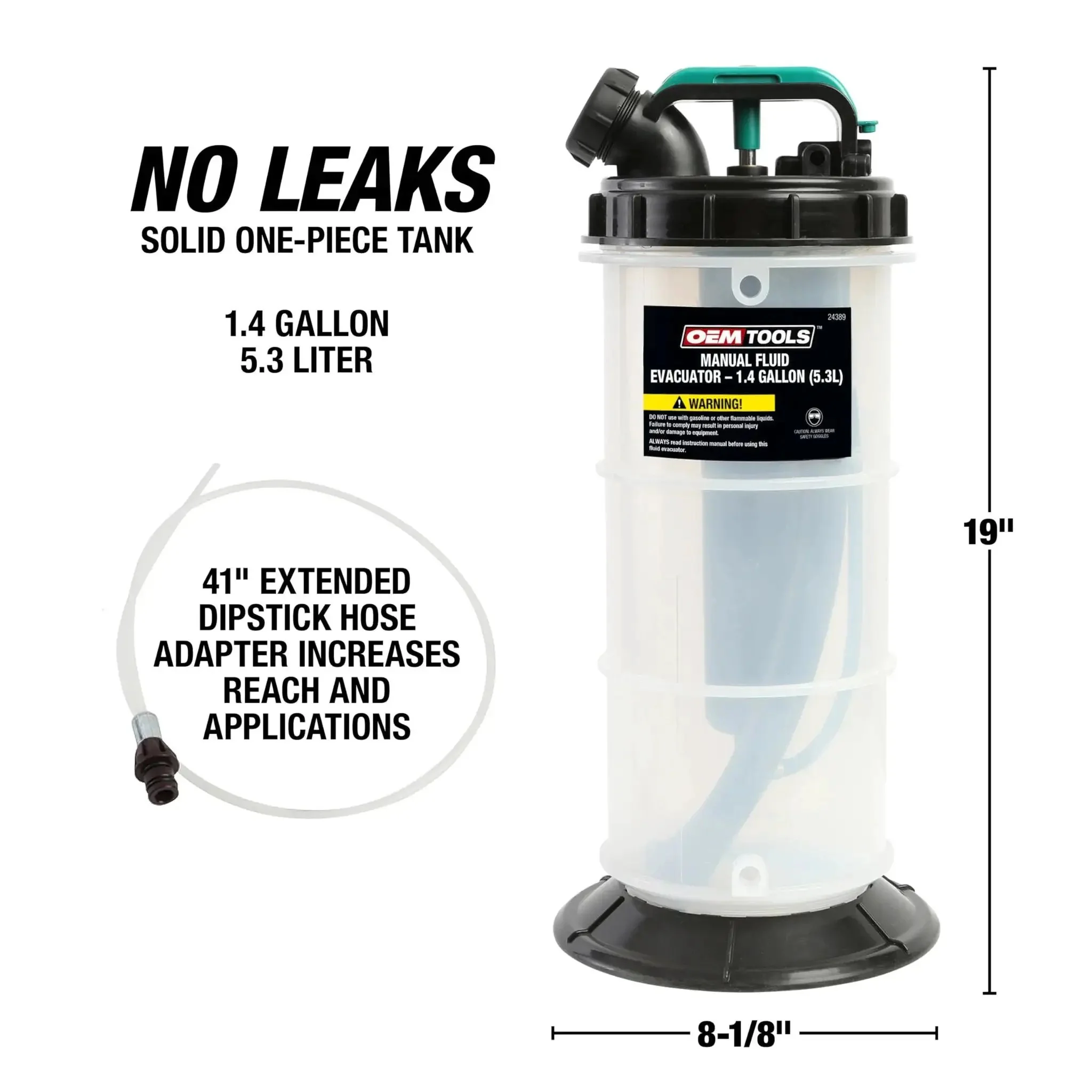 Manual Fluid Extractor Pump For Oil, Coolant, And Transmission Fluid, 1.4 Gallon Capacity, Hand Pump With 5 Foot Hose And 2 Dipstick Adapters, No Electricity Needed, Great For Mobile Garages, Driveways, And Boat Docks - Image 5