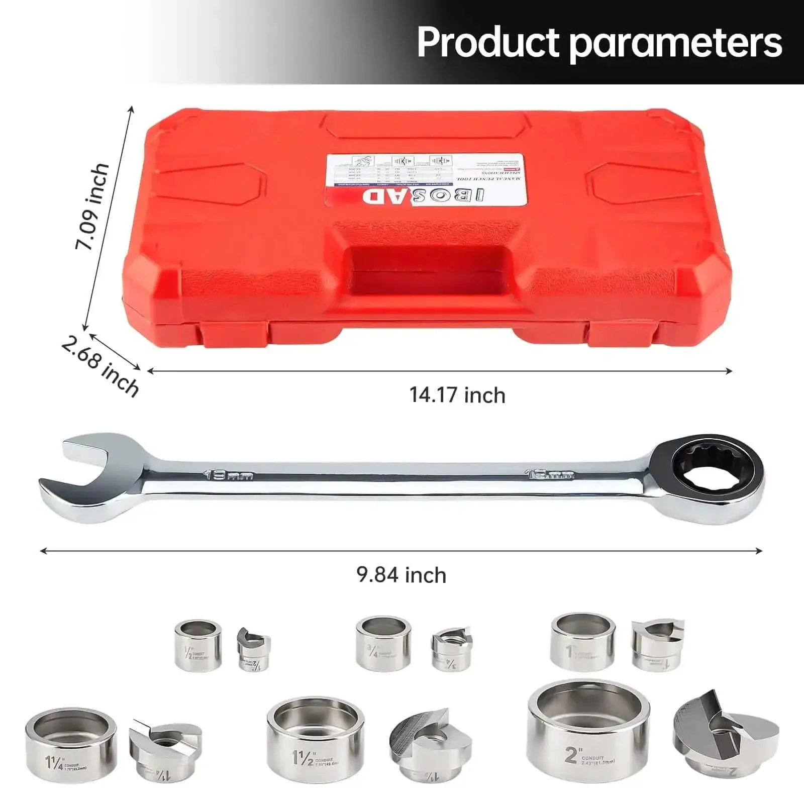 Manual Knockout Hole Punch Driver Kit 1/2 To 2 Inch Conduit Cutter Set With Chromed Punch Dies Beast KO Tool For Electrical Work Works With Battery Hydraulic Ratchet Or Manual Drivers - Image 3