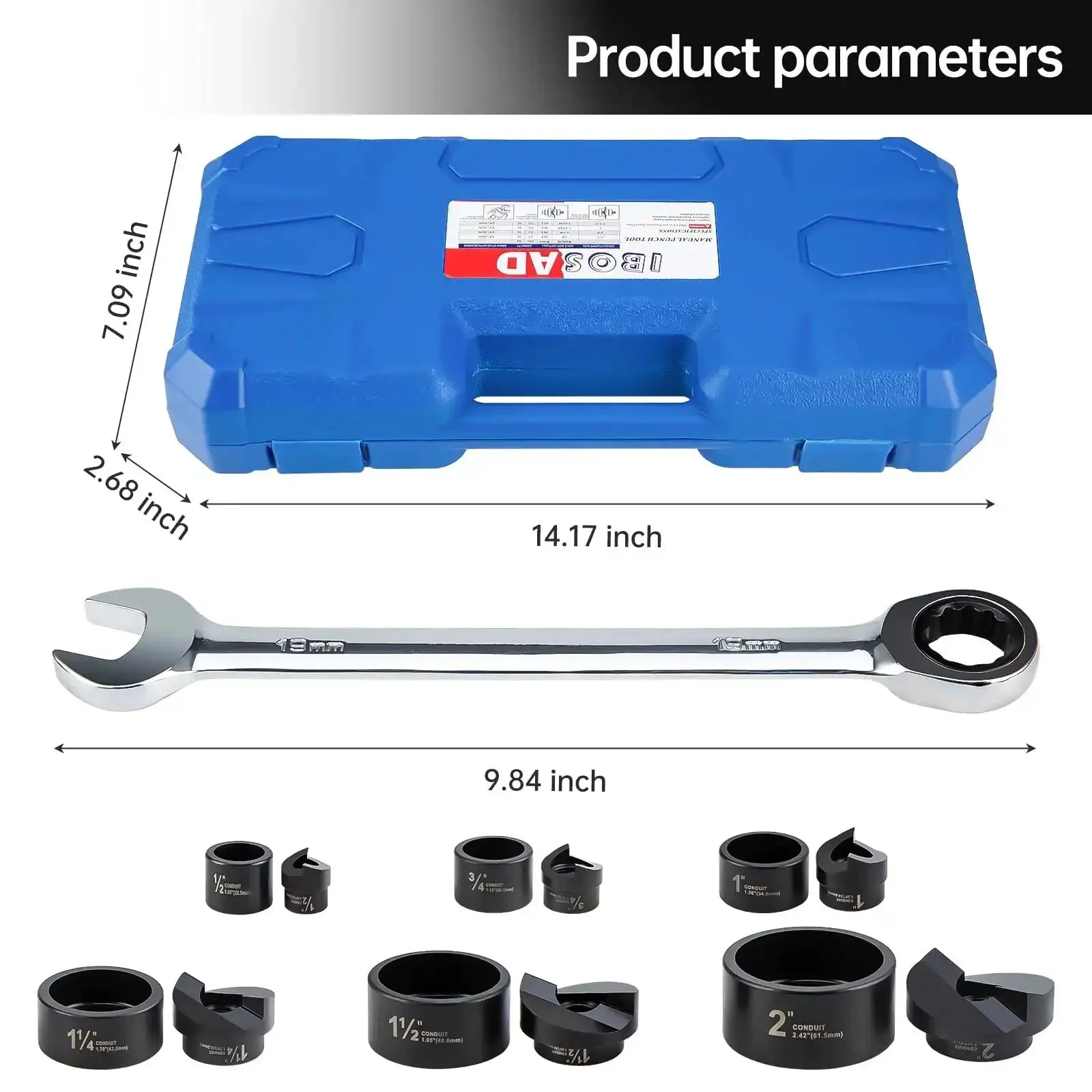 Manual Knockout Hole Punch Kit For Electrical Conduit From Half Inch To Two Inch, Pro Grade Heavy Duty Construction, Includes Manual Hydraulic Battery And Ratchet Drivers, Durable Steel Punches For Steel Stainless Brass Copper And Aluminum - Image 3