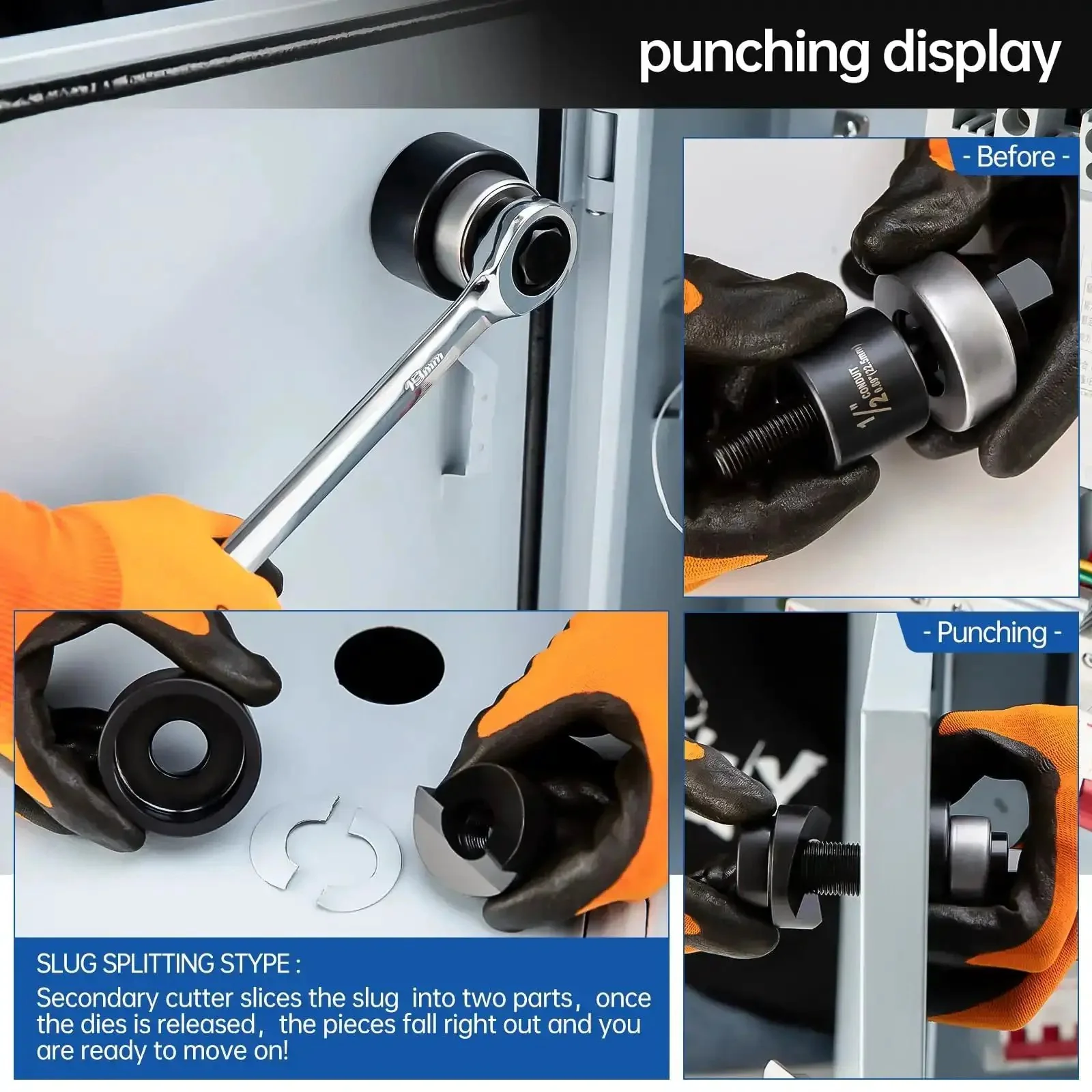Manual Knockout Hole Punch Kit For Electrical Conduit From Half Inch To Two Inch, Pro Grade Heavy Duty Construction, Includes Manual Hydraulic Battery And Ratchet Drivers, Durable Steel Punches For Steel Stainless Brass Copper And Aluminum - Image 6