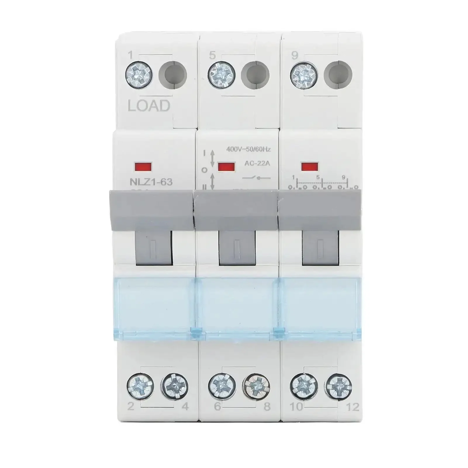 Manual Transfer Switch For 400VAC 63A 3 Pole DIN Rail Mount Isolating Circuit Breaker, IP20 Rated, Flame Retardant Silver, RV Ready, Dual-Circuit Interlock, Safe, Easy Power Transfer