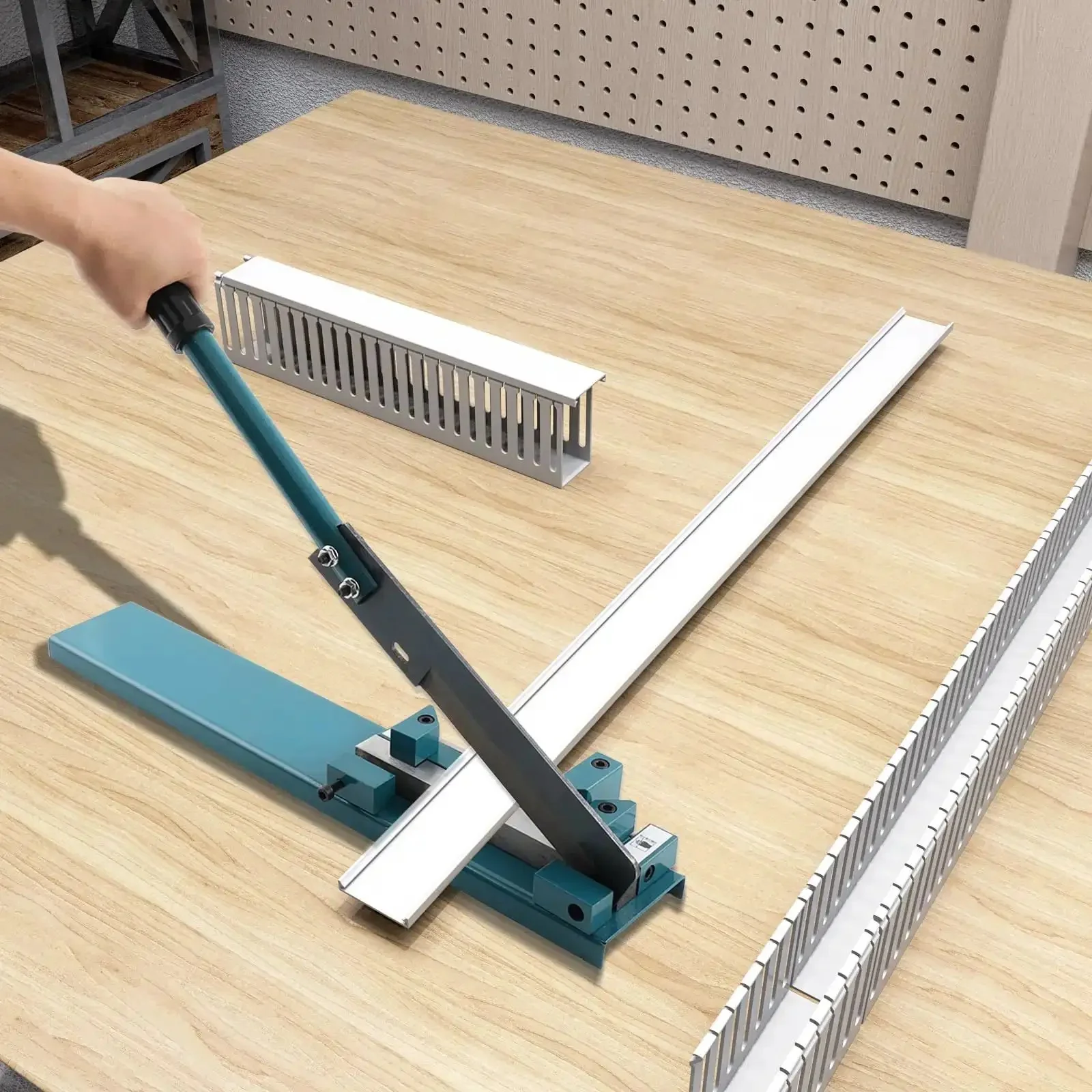 Manual Wire Duct Cutter For PVC Trunking And Open Slot Ducts, Adjustable 45 And 90 Degree Blade, Labor Saving Handle, Sharp No Burr Cut, Wide Slider, Safe Lock, Pro Grade Blue Trunking Tool For Easy Cover Cutting - Image 6
