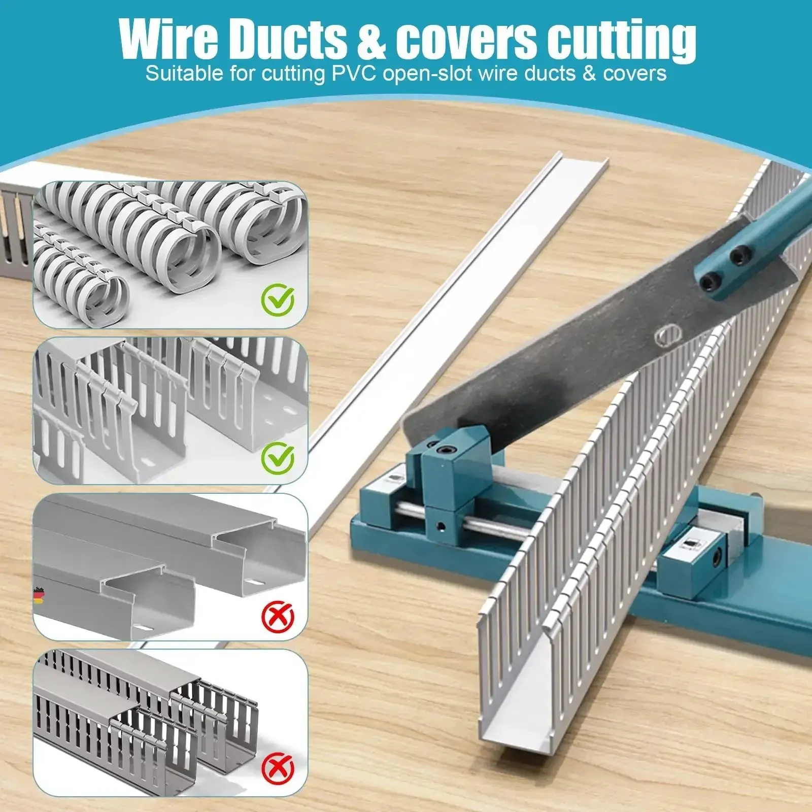 Manual Wire Duct Cutter For PVC Trunking And Open Slot Ducts, Adjustable 45 And 90 Degree Blade, Labor Saving Handle, Sharp No Burr Cut, Wide Slider, Safe Lock, Pro Grade Blue Trunking Tool For Easy Cover Cutting - Image 7
