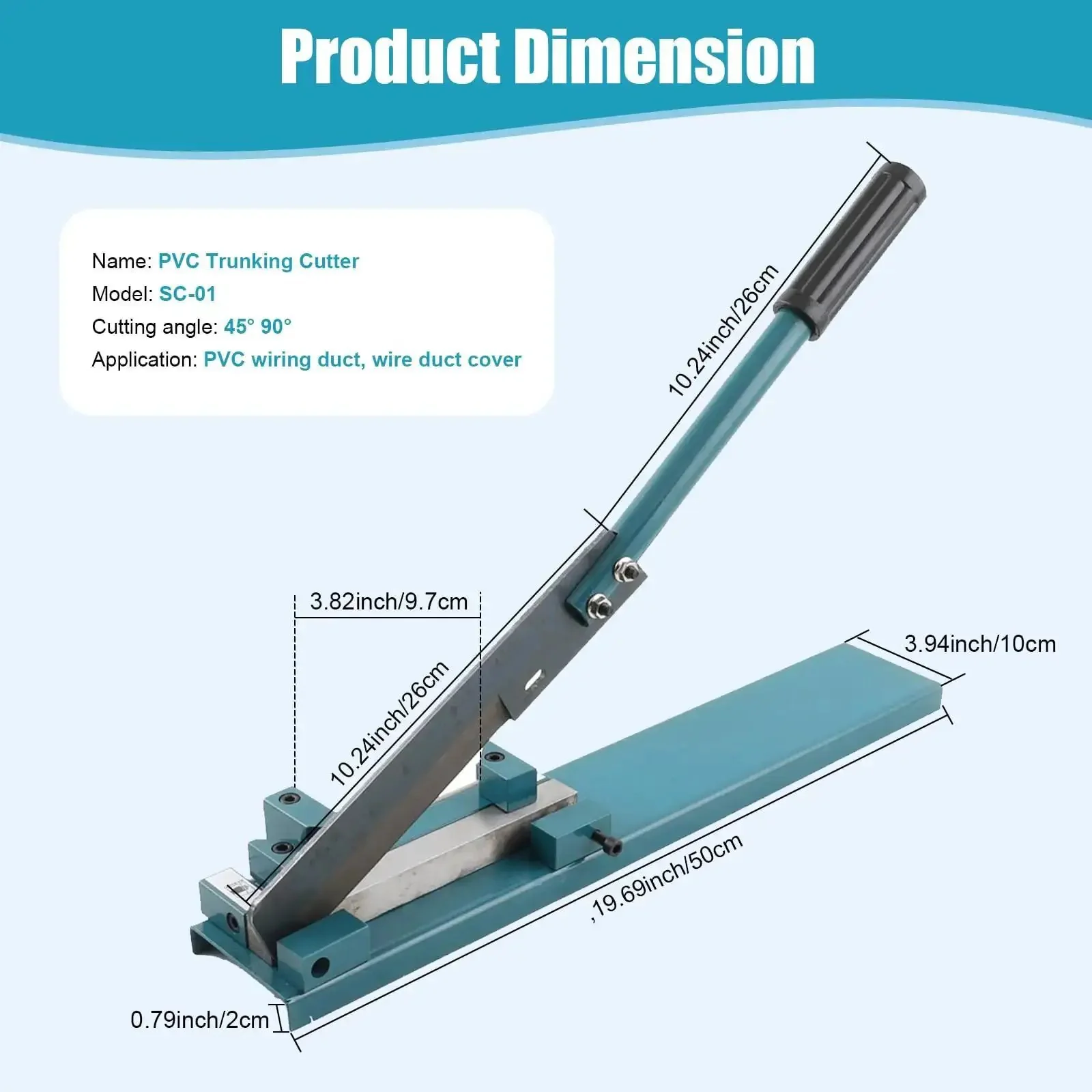 Manual Wire Duct Cutter For PVC Trunking And Open Slot Ducts, Adjustable 45 And 90 Degree Blade, Labor Saving Handle, Sharp No Burr Cut, Wide Slider, Safe Lock, Pro Grade Blue Trunking Tool For Easy Cover Cutting - Image 9