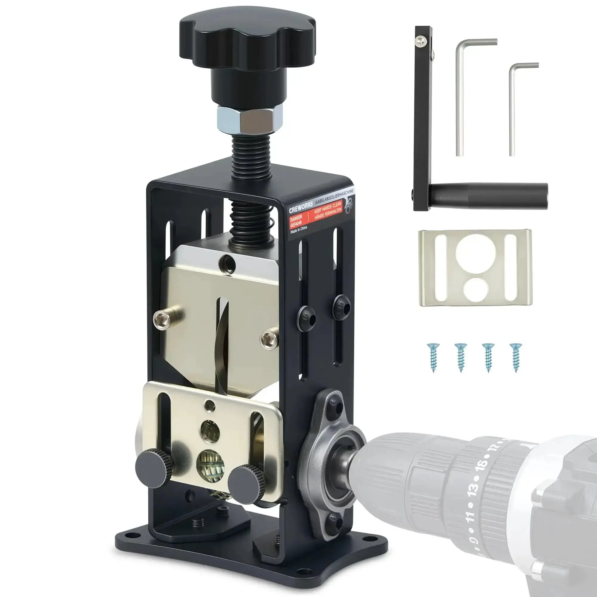 Manual Wire Stripper Machine For Drills, Fast Copper Wire Stripping Tool 0.06 To 1 Inch, Scrap Wire Recycler With Dual Feed Plates, Cable Stripper For Leftover Cables, Hand Crank Or Drill Powered, No Fuss