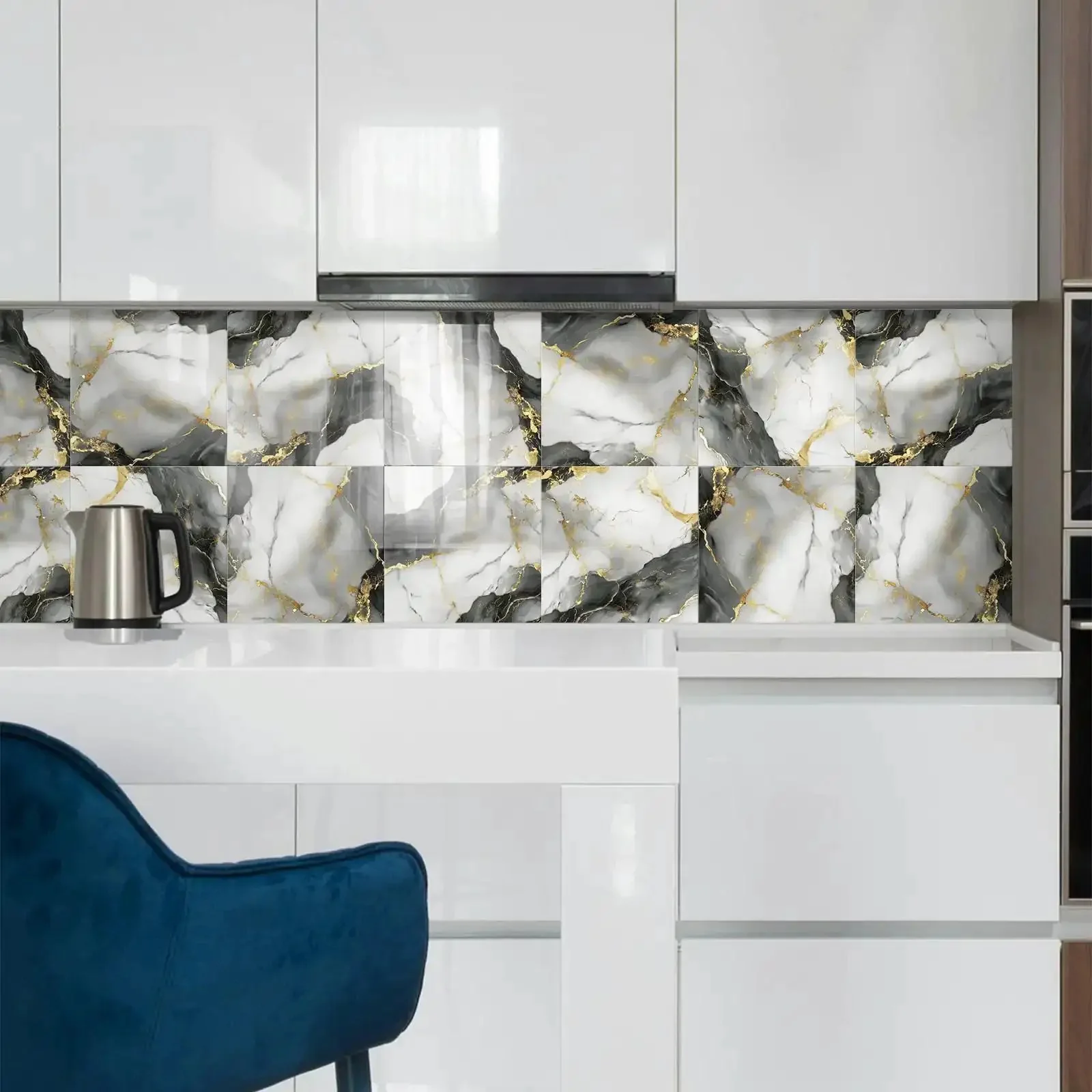 Marble Peel And Stick Backsplash Tiles 12x12 Inches Waterproof PVC Self Adhesive Wall Panels For Bathroom Kitchen Living Room Metallic Gray With Easy Install And Luxe Look - Image 3