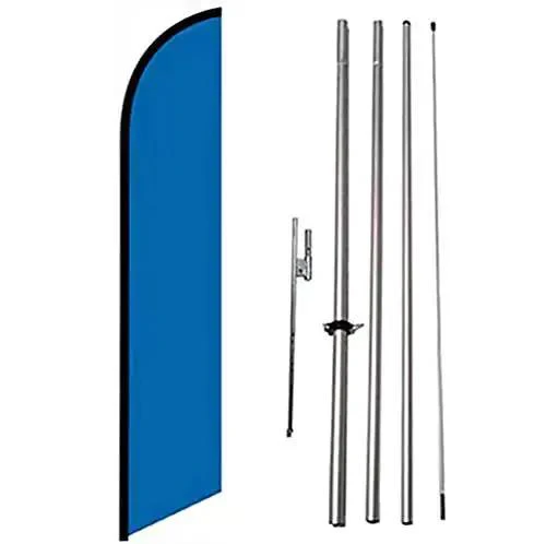 Marina Blue Feather Swooper Banner Advertising Kit With 12Ft Flag And 15Ft Telescoping Flagpole And Ground Stake For Outdoor Grass Or Dirt Displays To Attract Attention