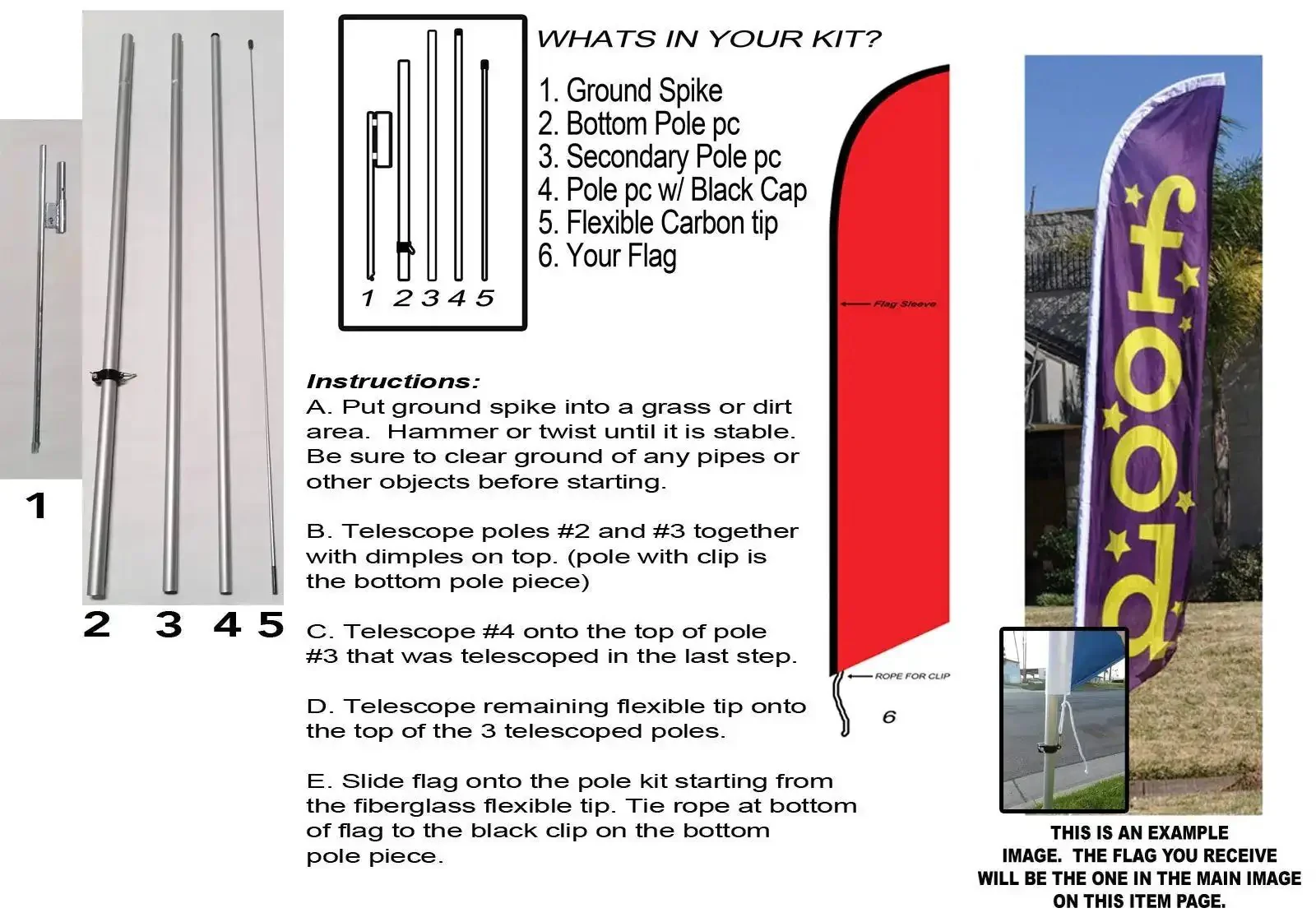 Marina Blue Feather Swooper Banner Advertising Kit With 12Ft Flag And 15Ft Telescoping Flagpole And Ground Stake For Outdoor Grass Or Dirt Displays To Attract Attention - Image 2