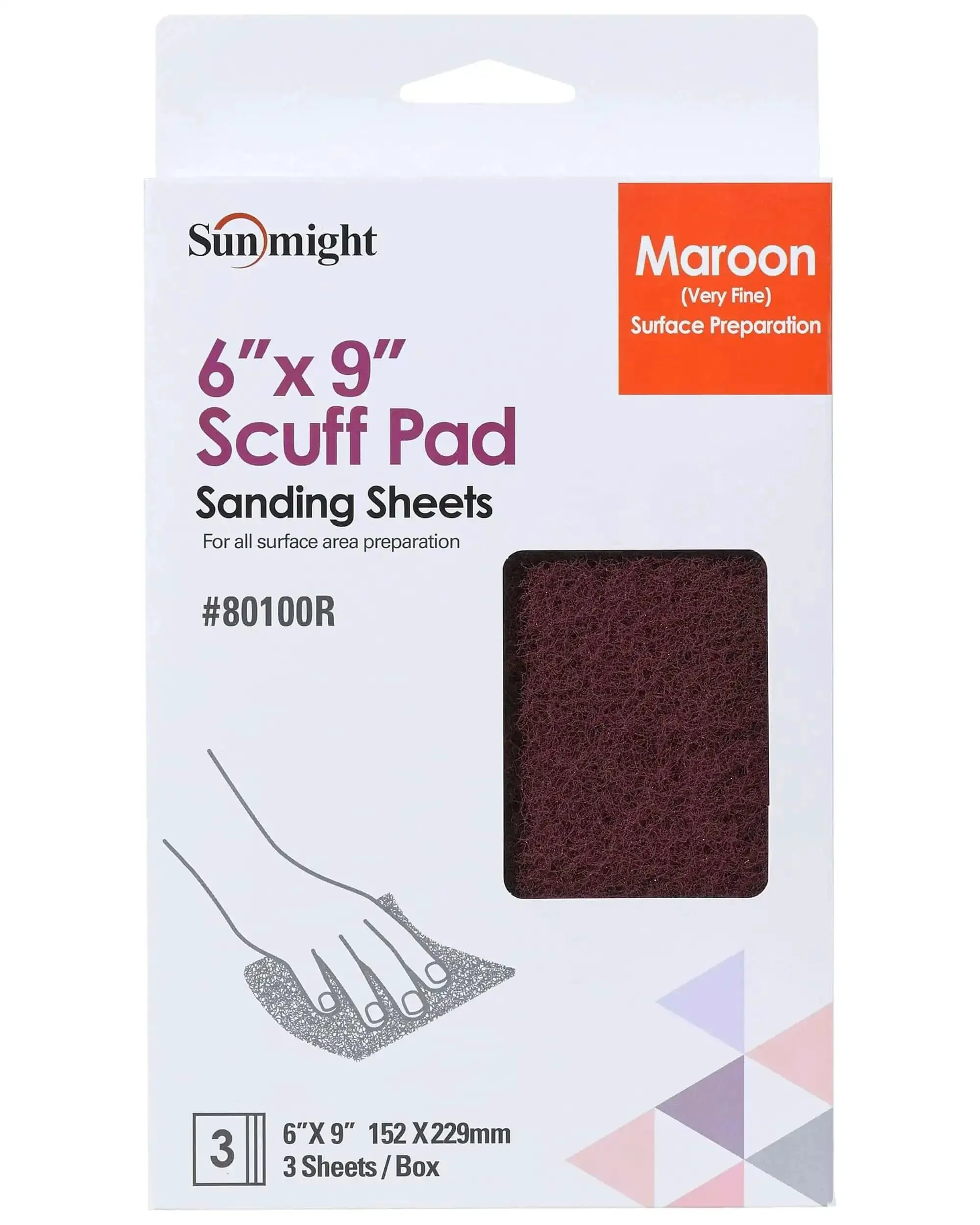 Maroon 6 By 9 Inch Scuff Pads For Paint Prep Aluminum Oxide Surface Prep Cloths With Abrasive Hand Pads For Auto Marine And Aerospace Pro Grade Finishing Very Fine Sanding Sheets Pack Of 3