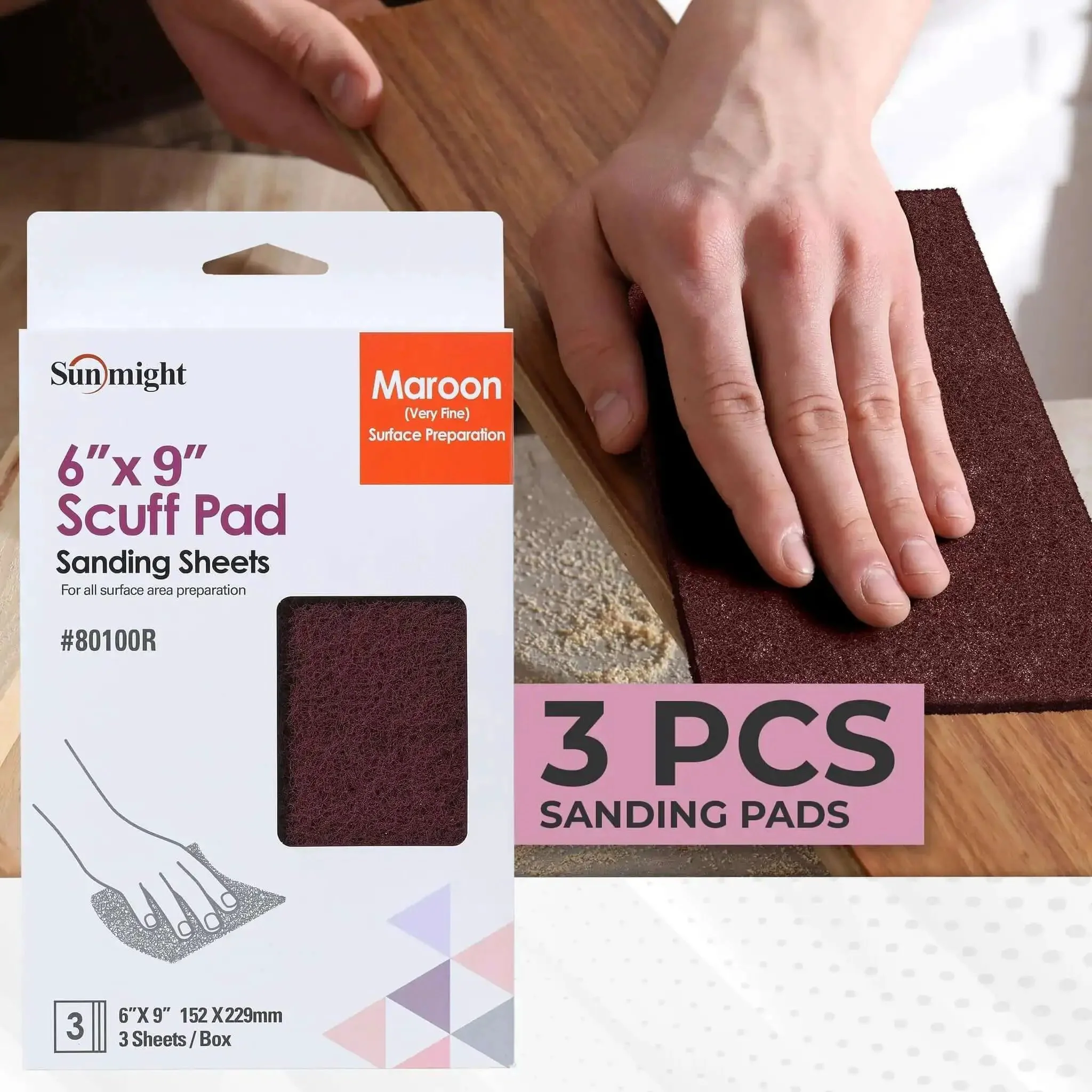 Maroon 6 By 9 Inch Scuff Pads For Paint Prep Aluminum Oxide Surface Prep Cloths With Abrasive Hand Pads For Auto Marine And Aerospace Pro Grade Finishing Very Fine Sanding Sheets Pack Of 3 - Image 2