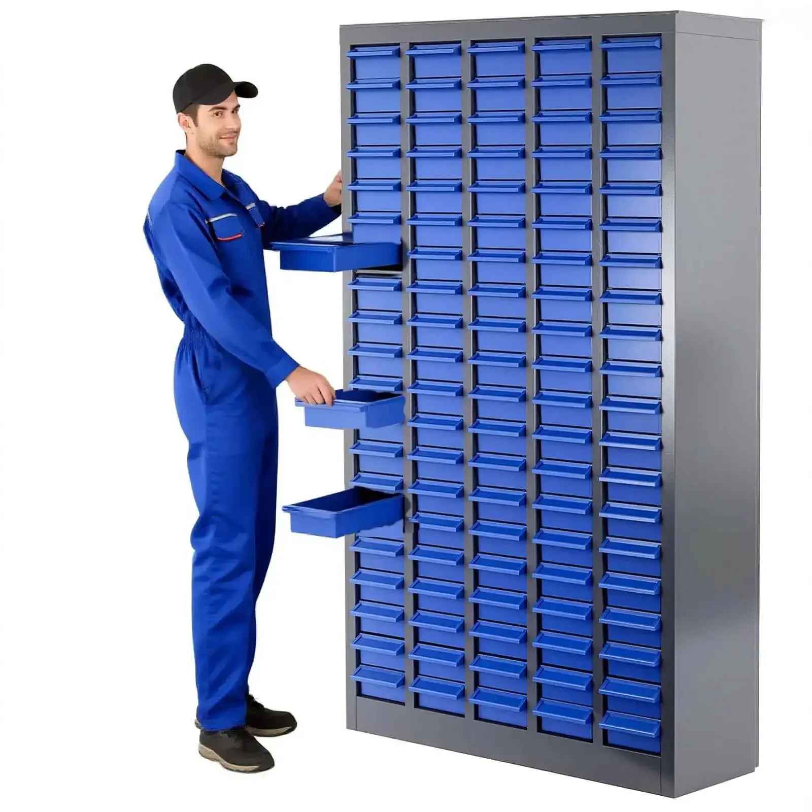 Massive 100 Drawer Grey ABS Parts Cabinet Built Tough With Adjustable Drawers For Electronics Small Parts And Hardware Heavy Duty Industrial Storage Locker For Workshop Garage And Office Use