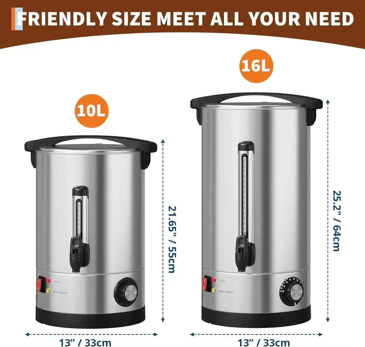 Massive 110 Cup Commercial Coffee Urn With Double Wall Insulation 16 Liter 4.2 Gallon Stainless Steel Beverage Dispenser Large Hot Coffee And Water Server With Automatic Temperature Control For Buffets - Image 2