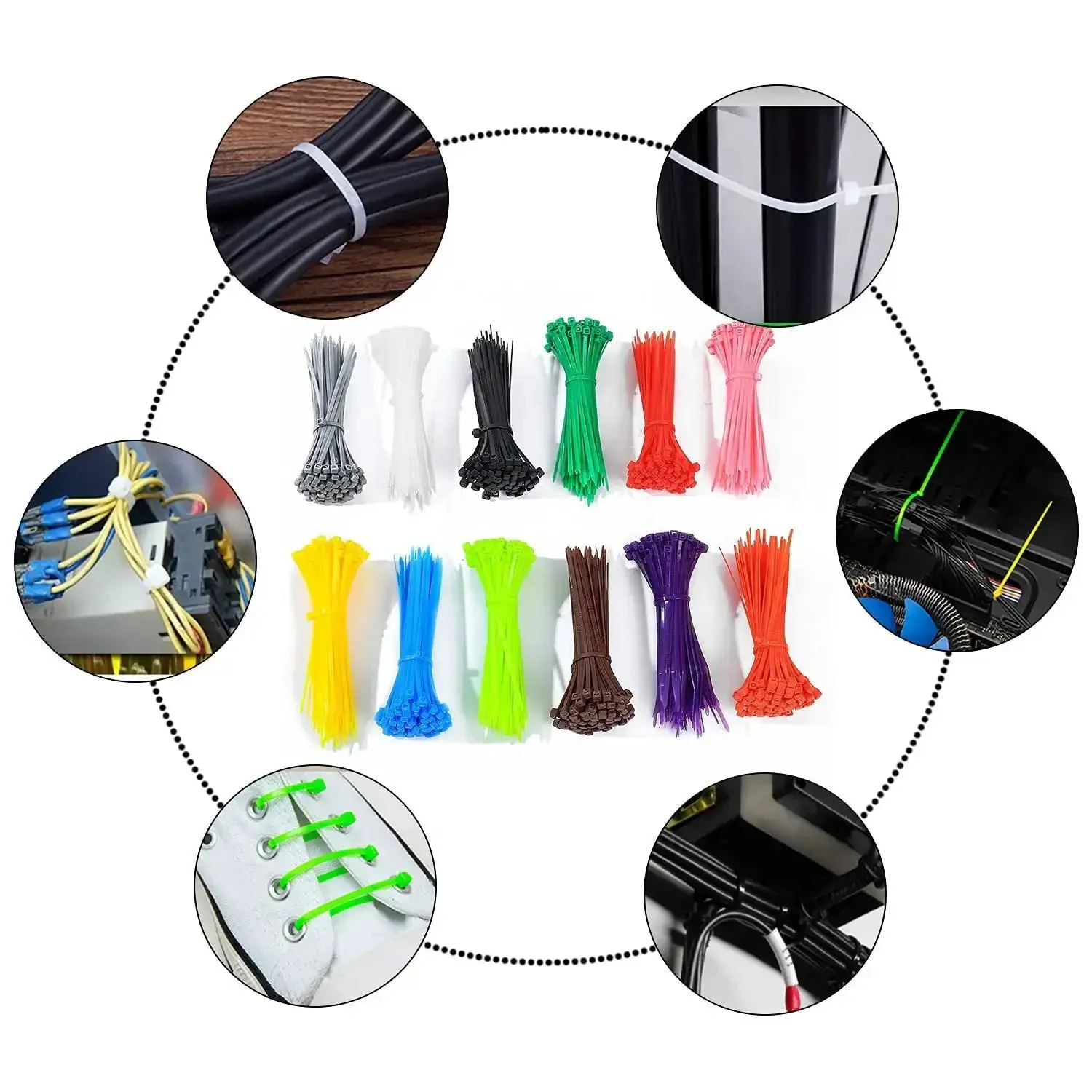 Massive 1200 Pack Multicolor Zip Ties 4 Inch Self Locking Nylon Cable Ties Set In 12 Colors For Home Office Garden Garage Workshop UV And Heat Resistant PA66 Durable Easy To Use Cable Management For Cables And More - Image 2