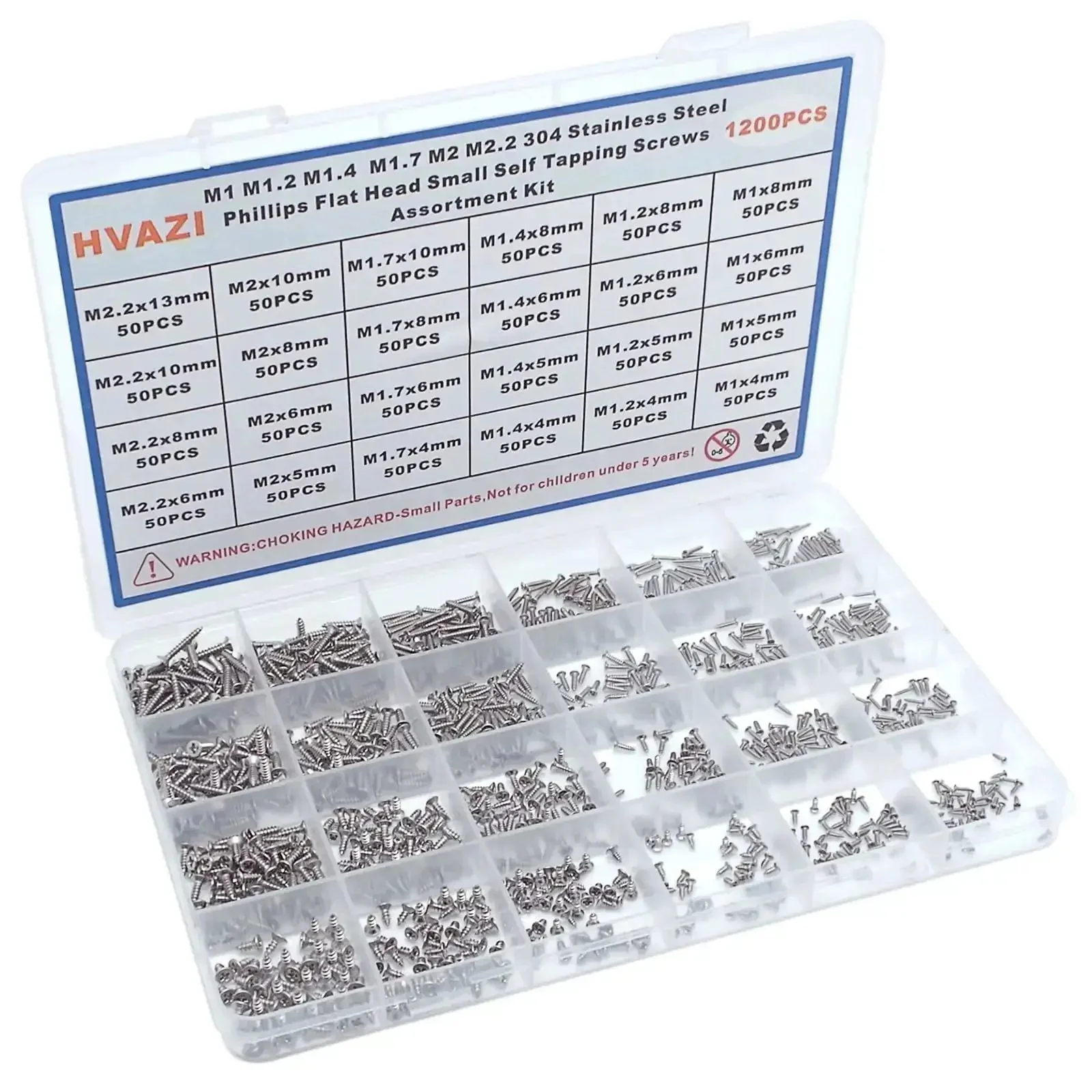 Massive 1200 Pieces 304 Stainless Steel Phillips Flat Head Self Tapping Screws Assortment Kit with 24 Sizes M1 M1.2 M1.4 M1.7 M2 M2.2 for Quick Home DIY Fixes and Projects - Image 6