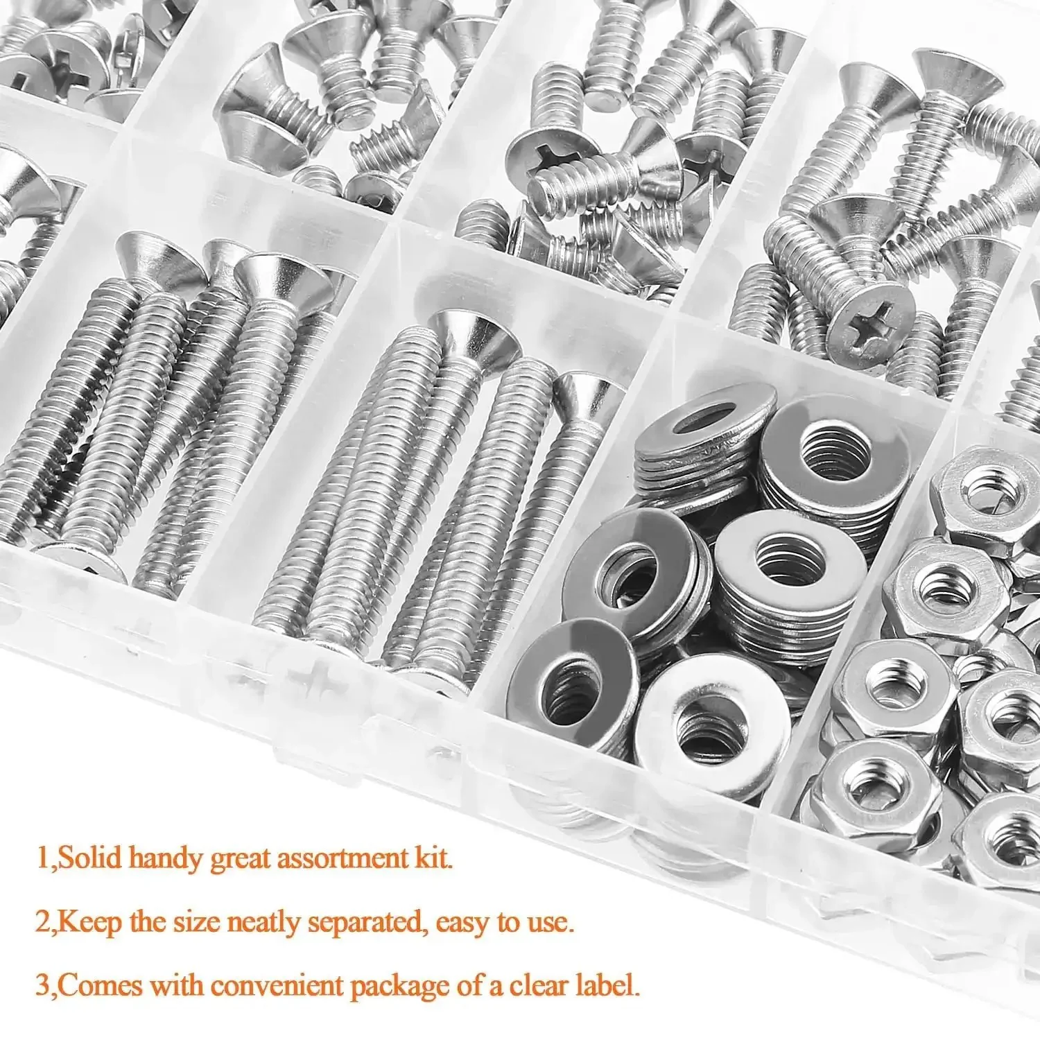 Massive 140 Piece Size 10 24 Phillips Countersunk Machine Screws Nuts And Washers Assortment Kit In 304 Stainless Steel Coarse Thread Fully Threaded For Do It Yourself Home Garage Projects - Image 4
