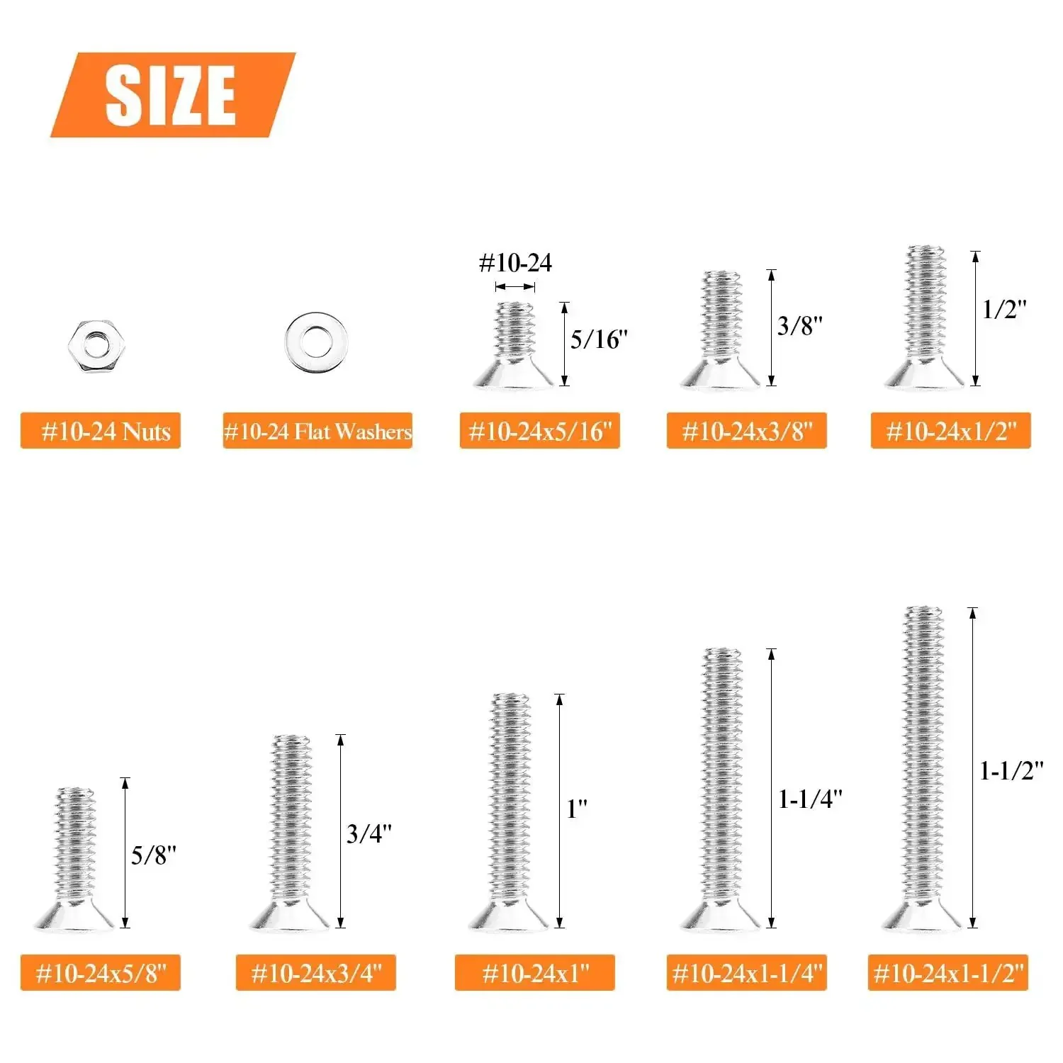 Massive 140 Piece Size 10 24 Phillips Countersunk Machine Screws Nuts And Washers Assortment Kit In 304 Stainless Steel Coarse Thread Fully Threaded For Do It Yourself Home Garage Projects - Image 7