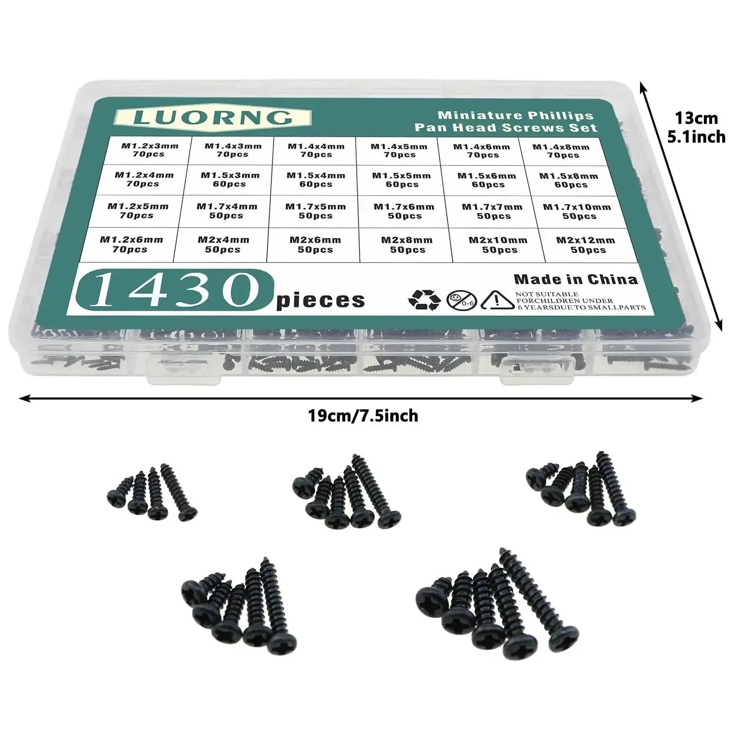 Massive 1430 Piece Black Carbon Steel Miniature Phillips Pan Head Screw Set M1.2 M1.4 M1.5 M1.7 M2 For Electronics Repair Pro Grade Rust Resistant High Quality Hardware For Delicate Fixes - Image 5