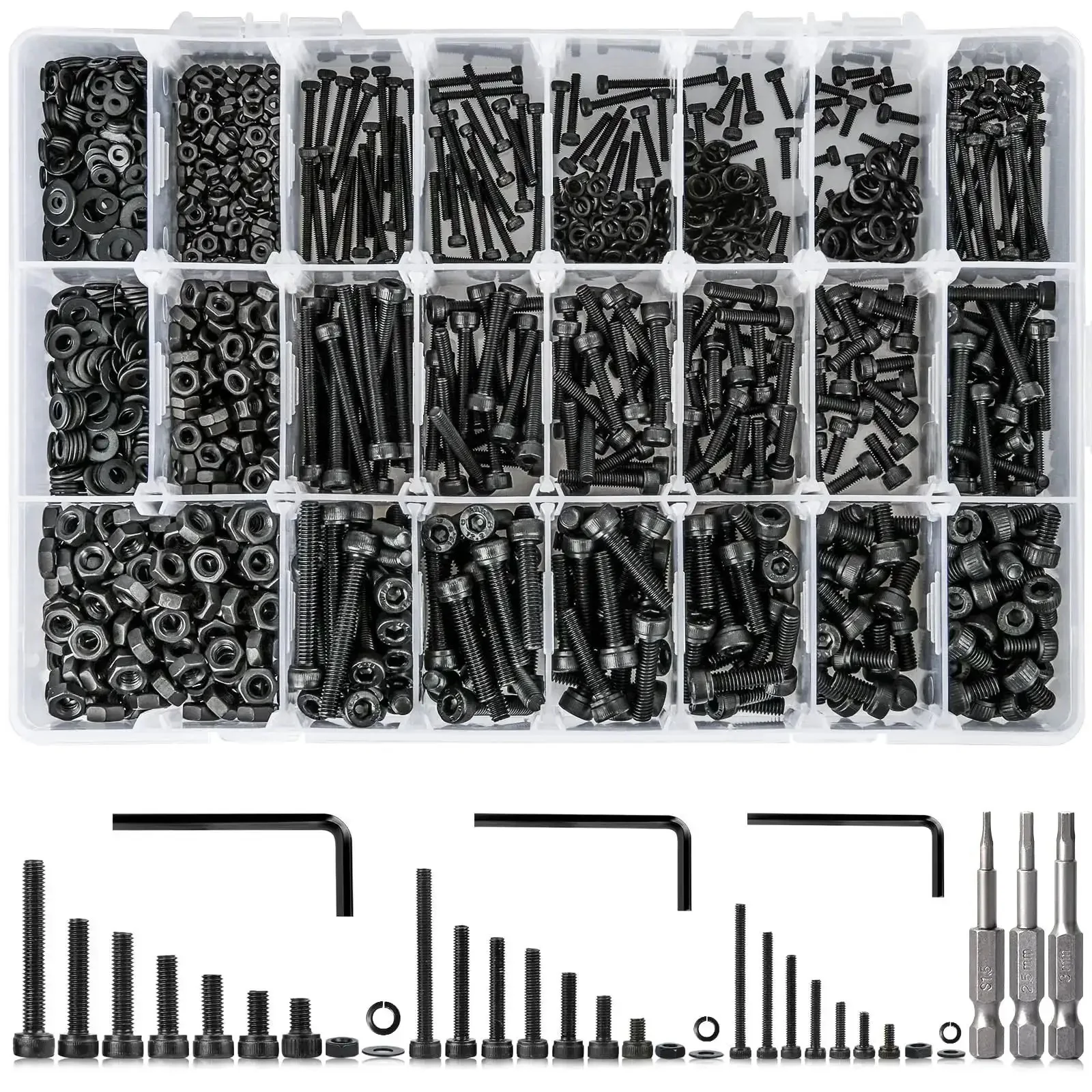 Massive 1710 Piece Metric Bolt Set With M2 M3 M4 Screws Nuts Washers Hex Socket Head Cap Screws 12.9 Alloy Steel Pro Grade All In One Kit With 21 Sizes From 4mm To 30mm For DIY Projects Auto Repairs And Shop Builds