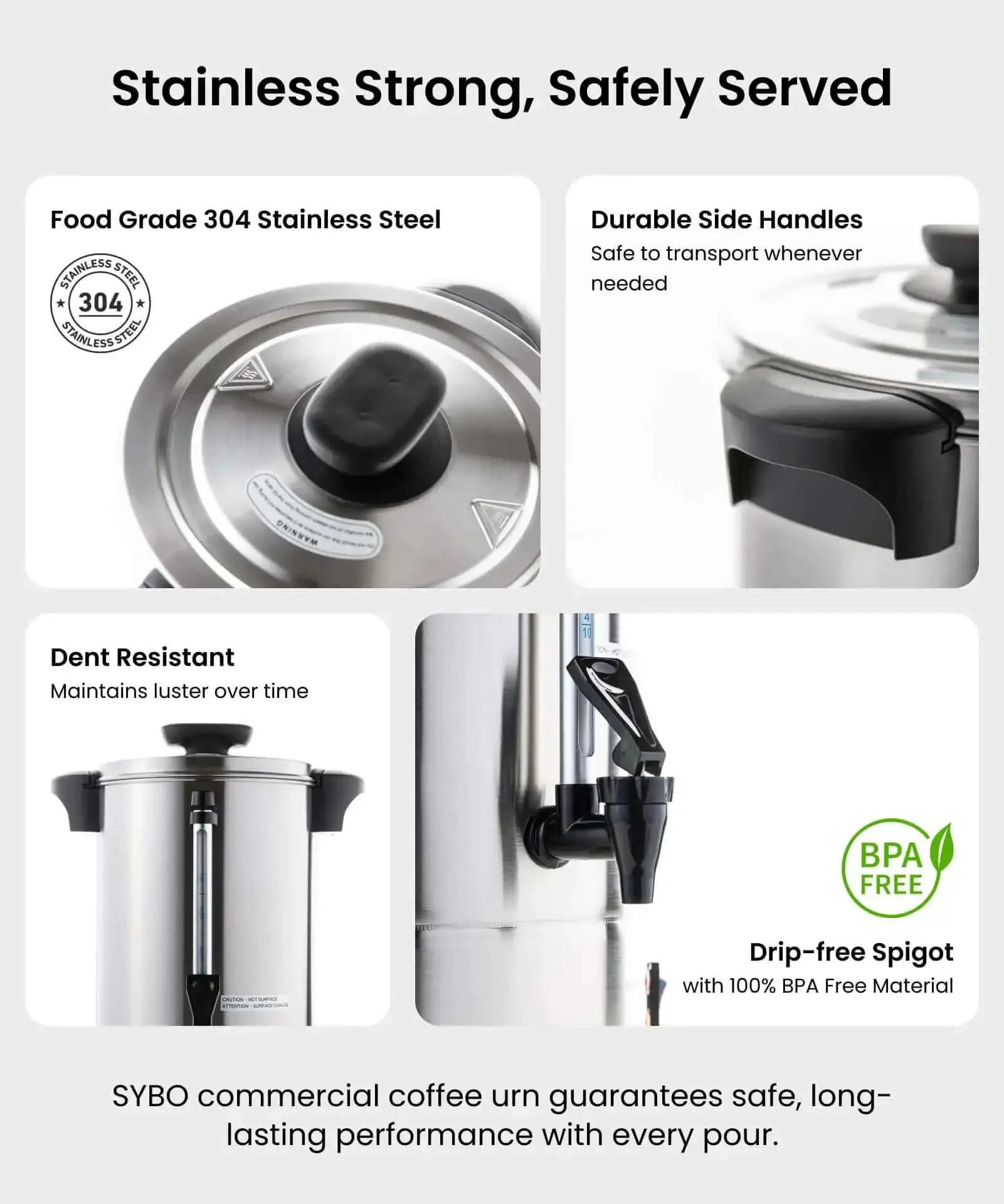 Massive 18 Liter Commercial Coffee Urn And Hot Beverage Dispenser Stainless Steel Percolator Maker Fast Brew That Keeps Drinks Hot Anti Drip Spout Event Ready For Big Crowds Catering Tea Water 120 Cup Capacity - Image 4
