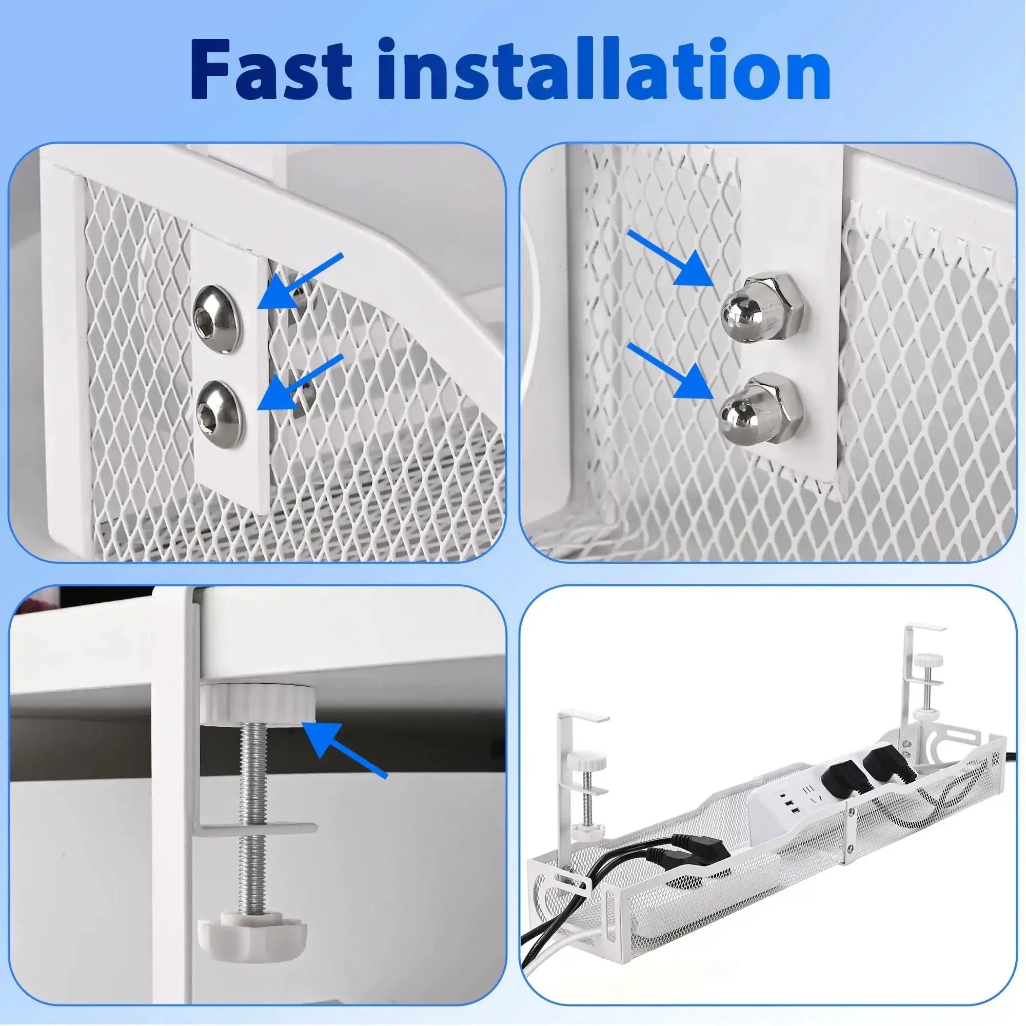 Massive 25 Point 3 Inch Under Desk Cable Management Box Clamp Mounted Cord Organizer Tray For Office And Home White Keeps Power Strips Surge Protectors Chargers And Messy Cables Hidden Tidy And Secure Under Desk Storage - Image 2