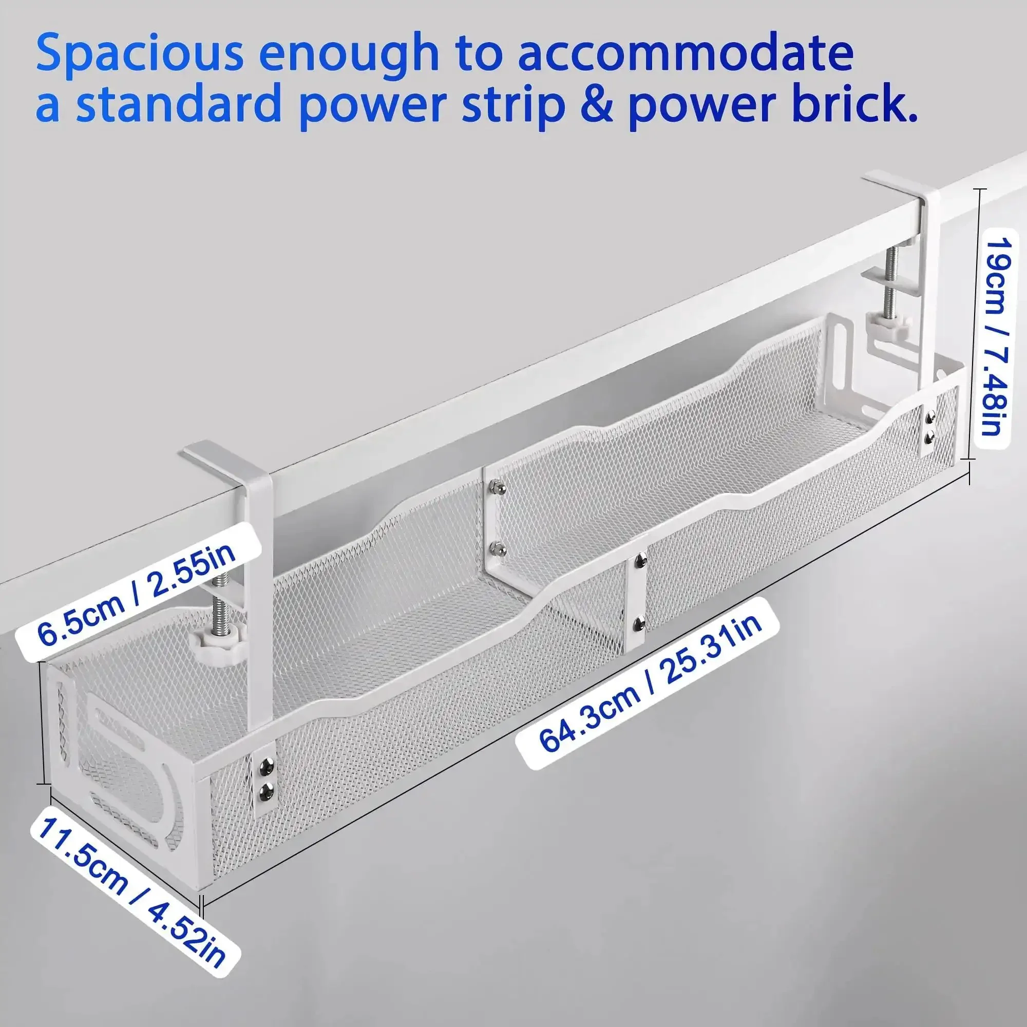 Massive 25 Point 3 Inch Under Desk Cable Management Box Clamp Mounted Cord Organizer Tray For Office And Home White Keeps Power Strips Surge Protectors Chargers And Messy Cables Hidden Tidy And Secure Under Desk Storage - Image 5