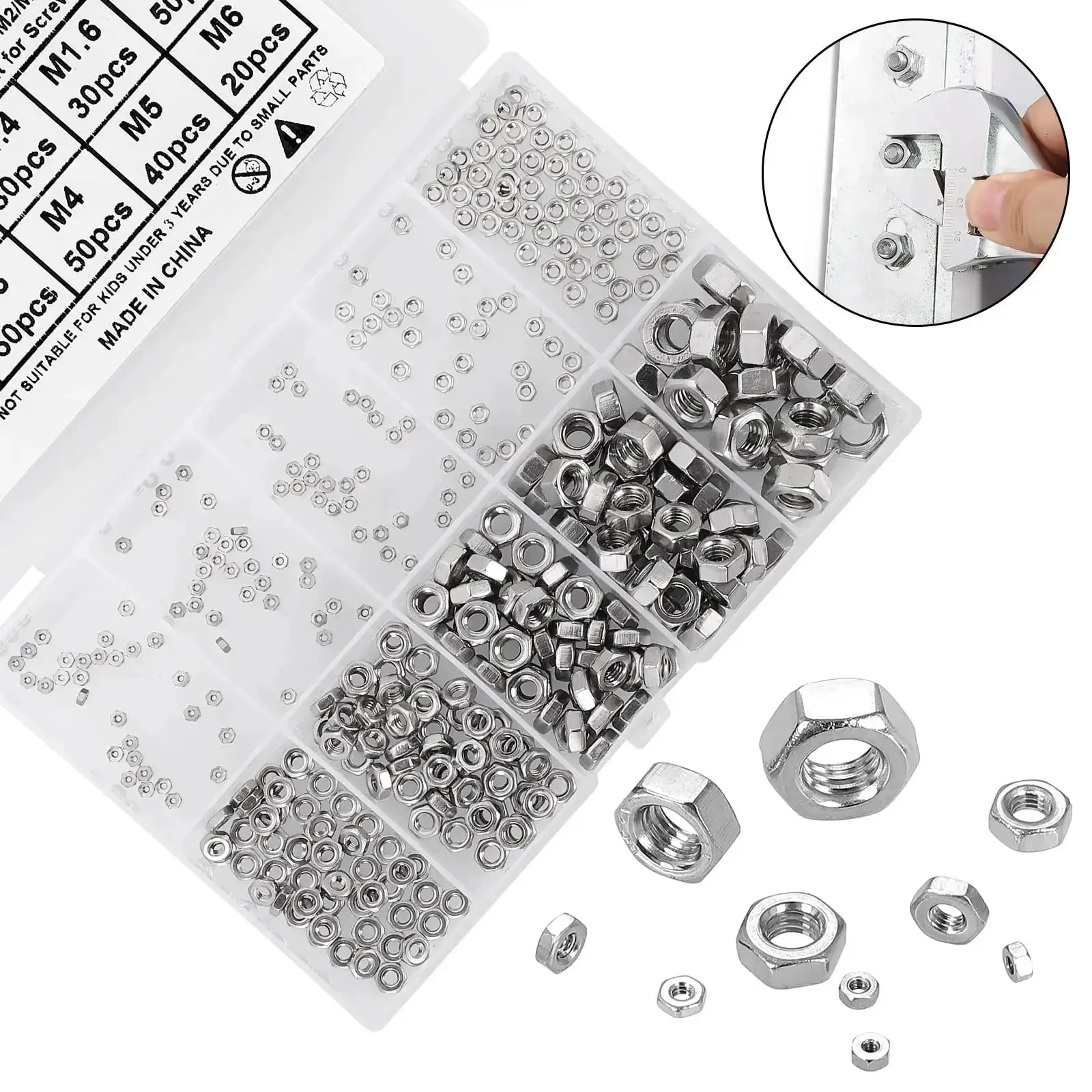 Massive 380Pcs Hex Nuts Set for DIY Projects, Metric M1 Through M6, 304 Stainless Steel 18-8 External Hex Nuts, Assorted Kit for Screws and Bolts, Durable, Corrosion-Resistant, Easy Grip Hardware - Image 7