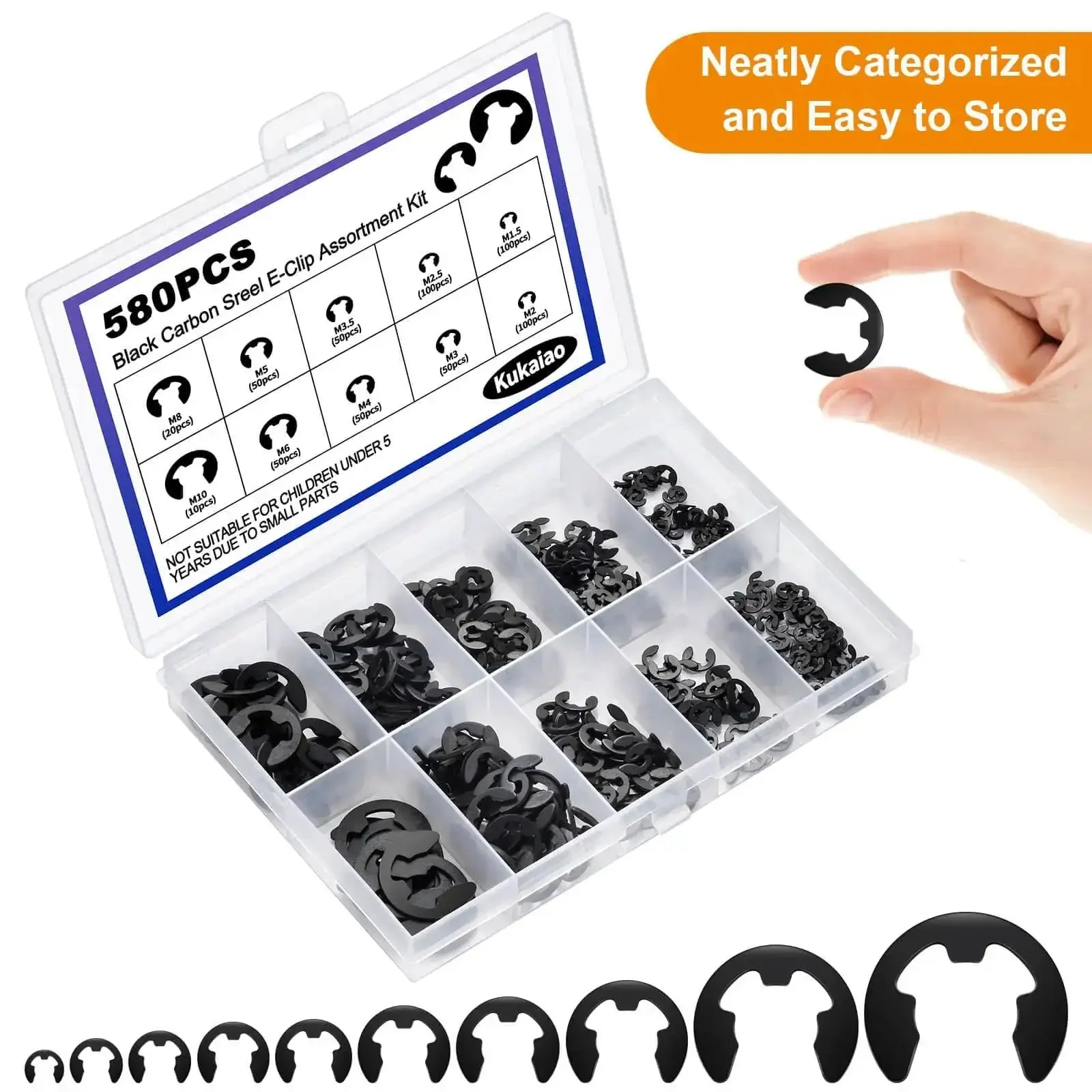 Massive 580 Piece External Retaining Ring Kit In Black Carbon Steel Ten Sizes M1.5 To M10 For Bearings Gears Pulleys And Other Moving Parts Ideal For Auto And Home Machinery Projects - Image 6
